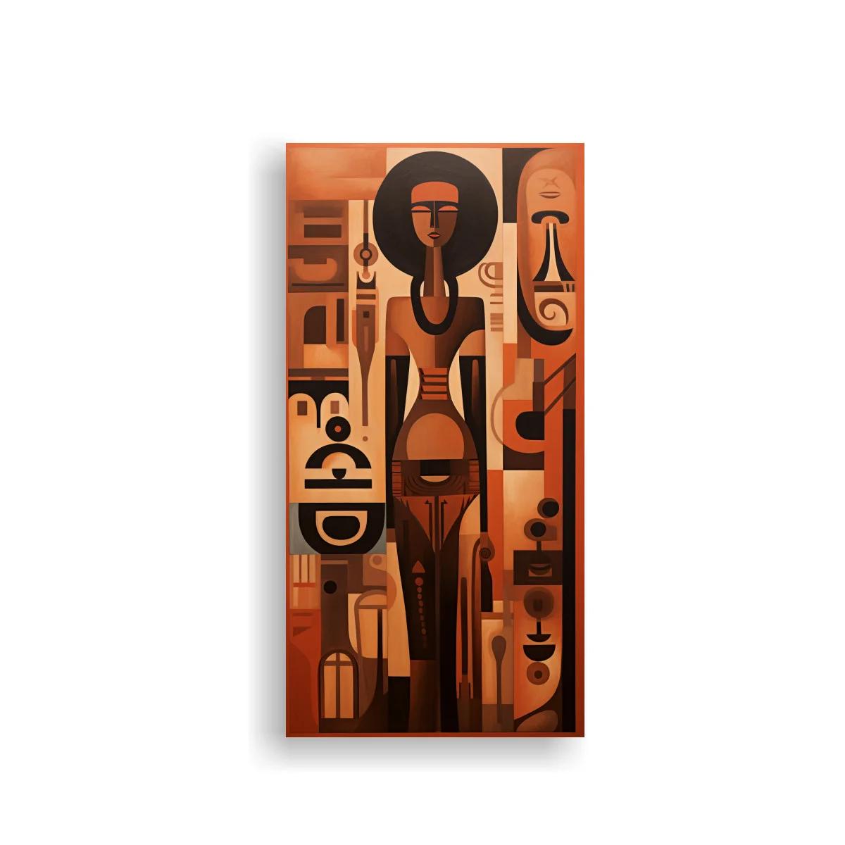 Cuadro figura femenina africana con tocado redondo y símbolos tribales — imagen principal