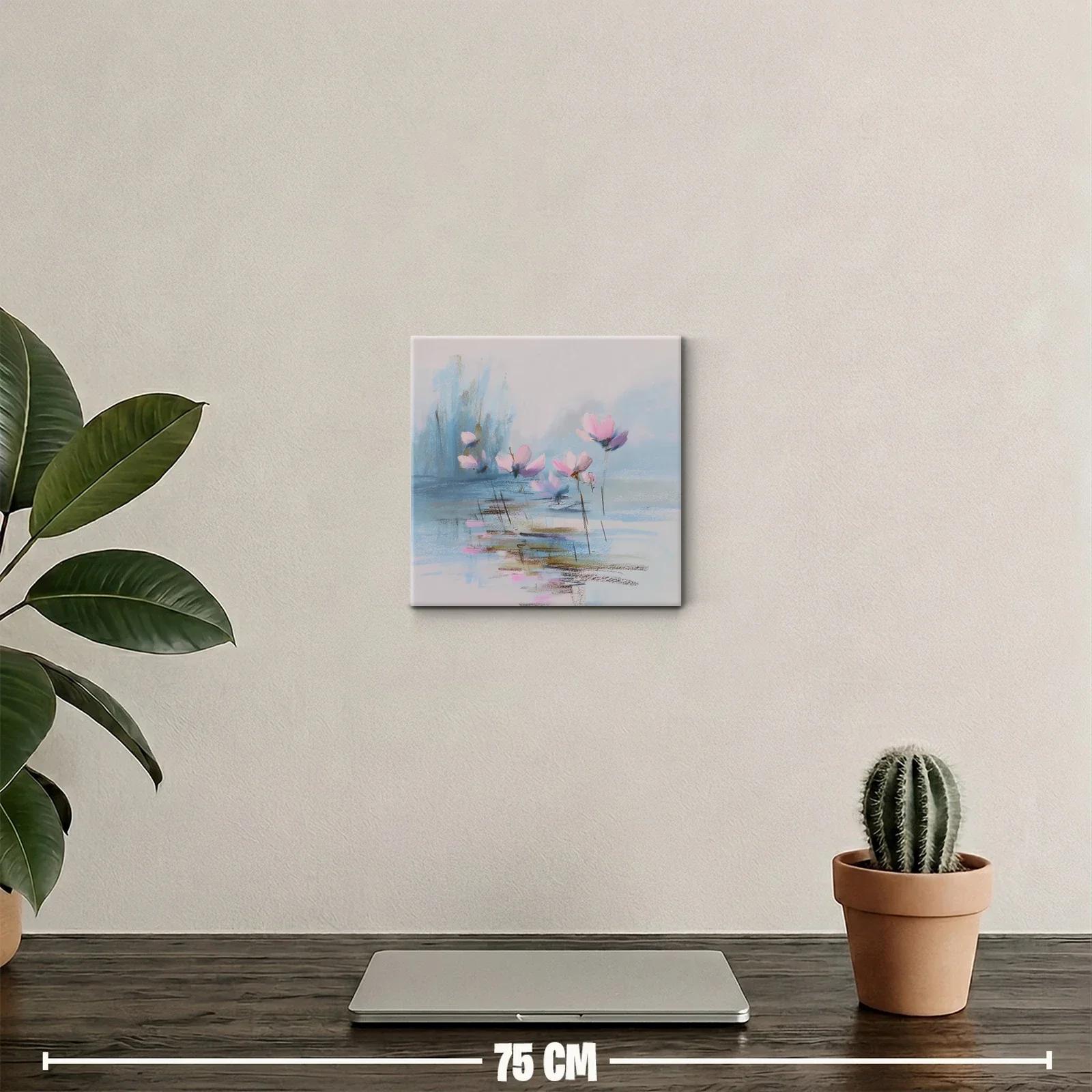 Cuadro decorativo flores delicadas en tonos pastel azules y rosados — miniatura 2