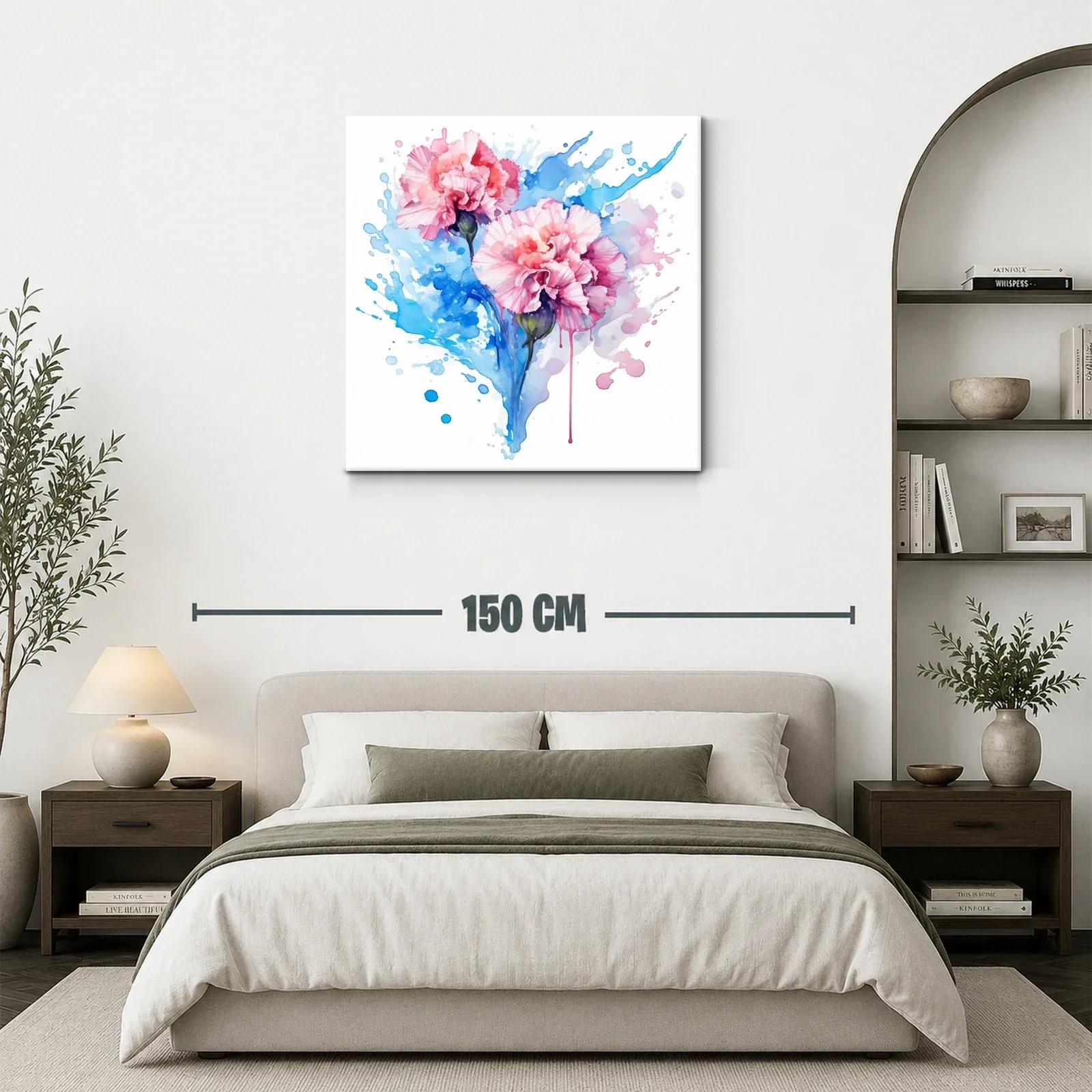 Flores rosas con fondo acuarela en tonos azules vibrantes — miniatura 3
