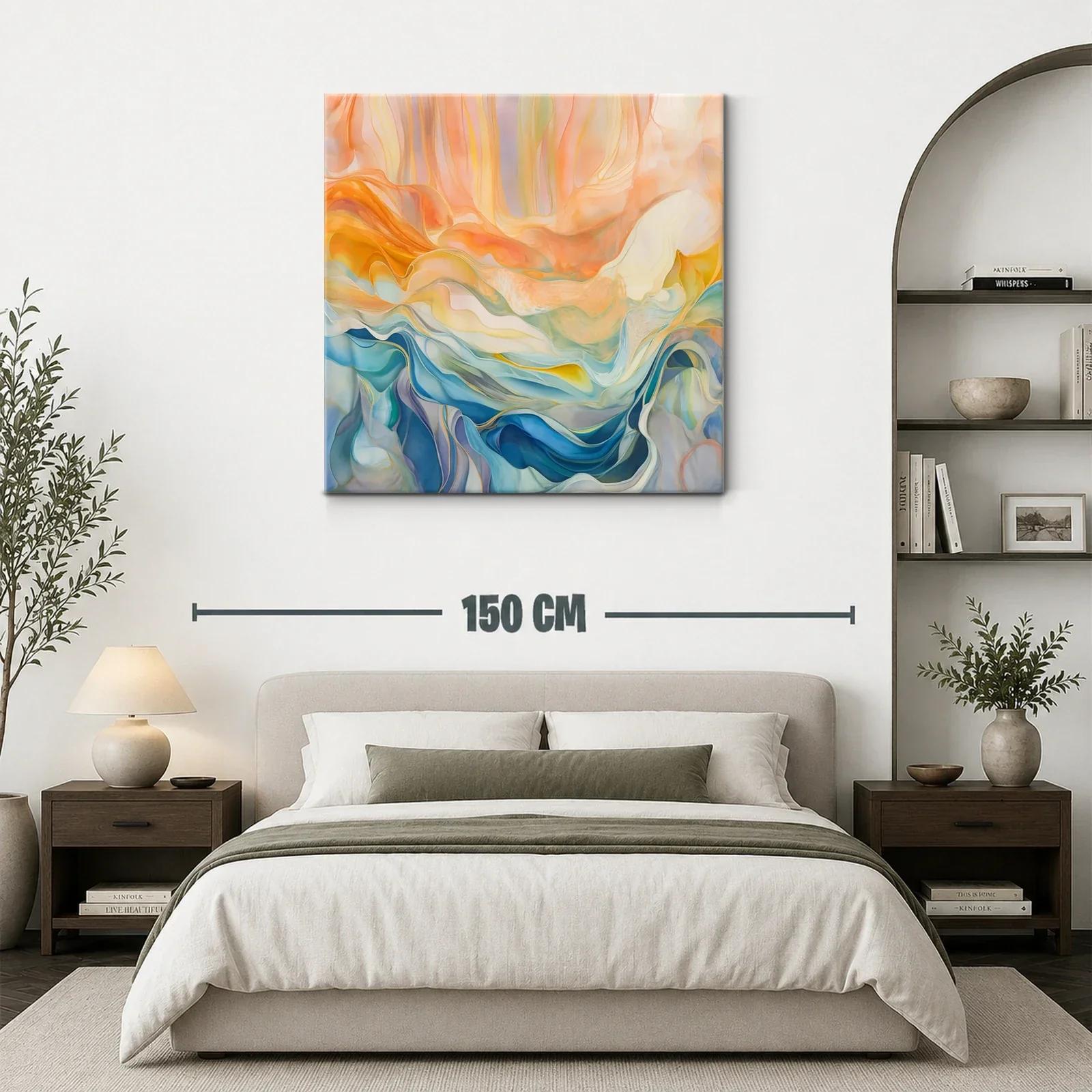 Cuadro abstracto con tonos cálidos y fríos en armonía fluida — miniatura 3
