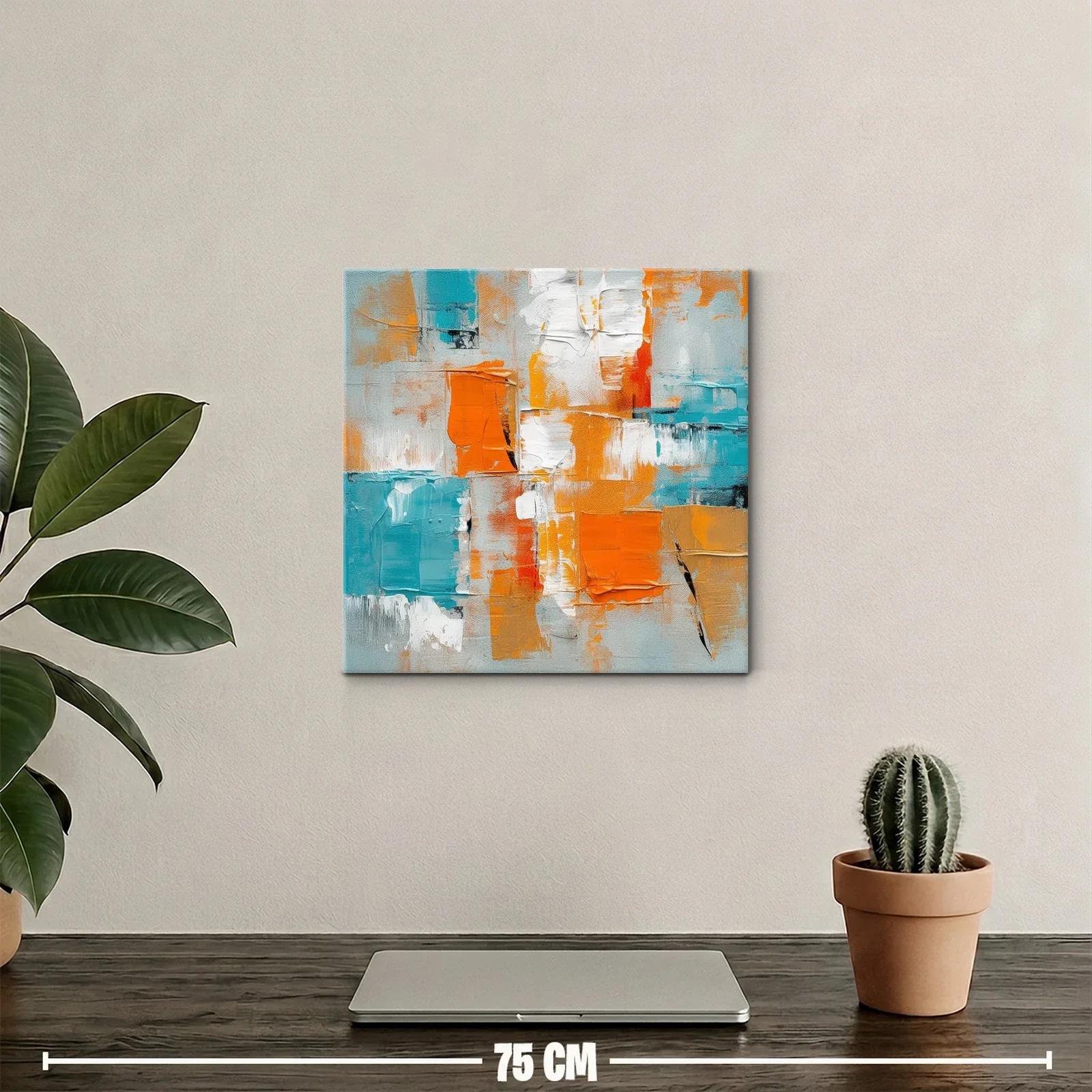 Cuadro abstracto con tonos naranjas y azules vibrantes — miniatura 2