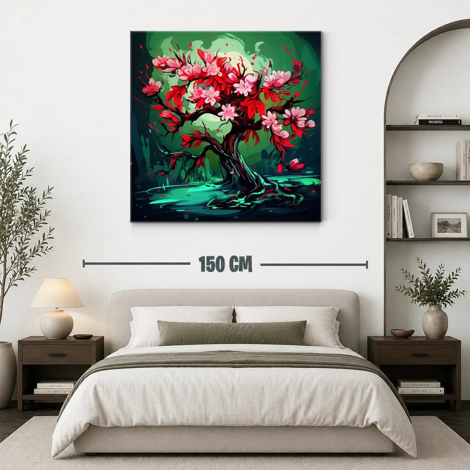 Árbol floreciente con vibrantes tonos rojos y verdes — miniatura 3