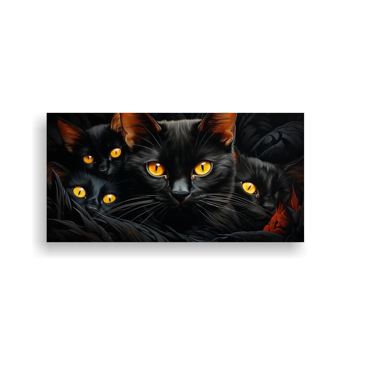 Cuadro gatos negros de ojos amarillos y bigotes finos