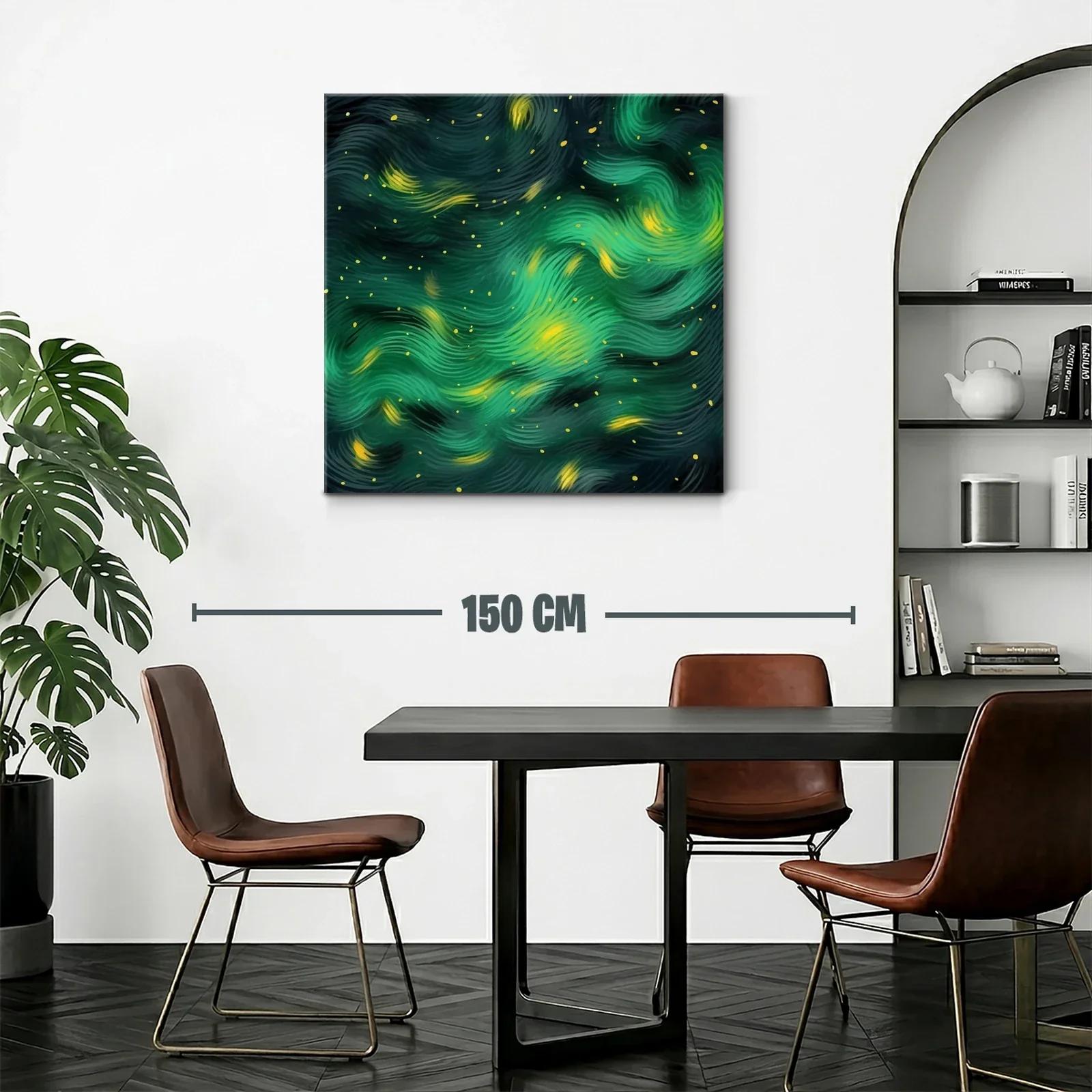 Cuadro abstracto con textura fluida en tonos verdes y amarillos — miniatura 2