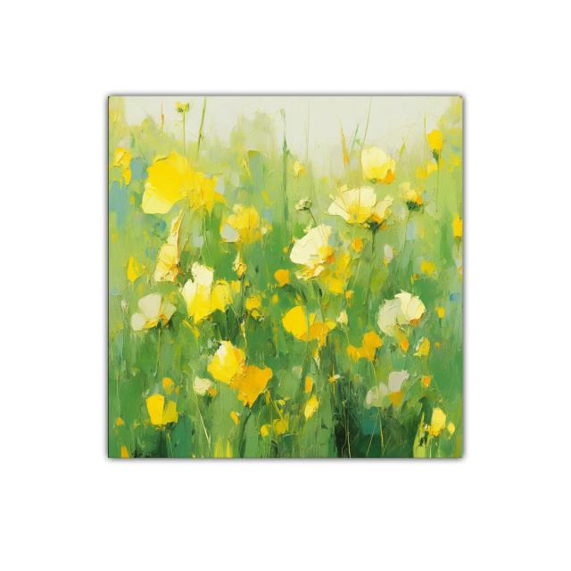 Cuadro con flores amarillas en campo verde vibrante