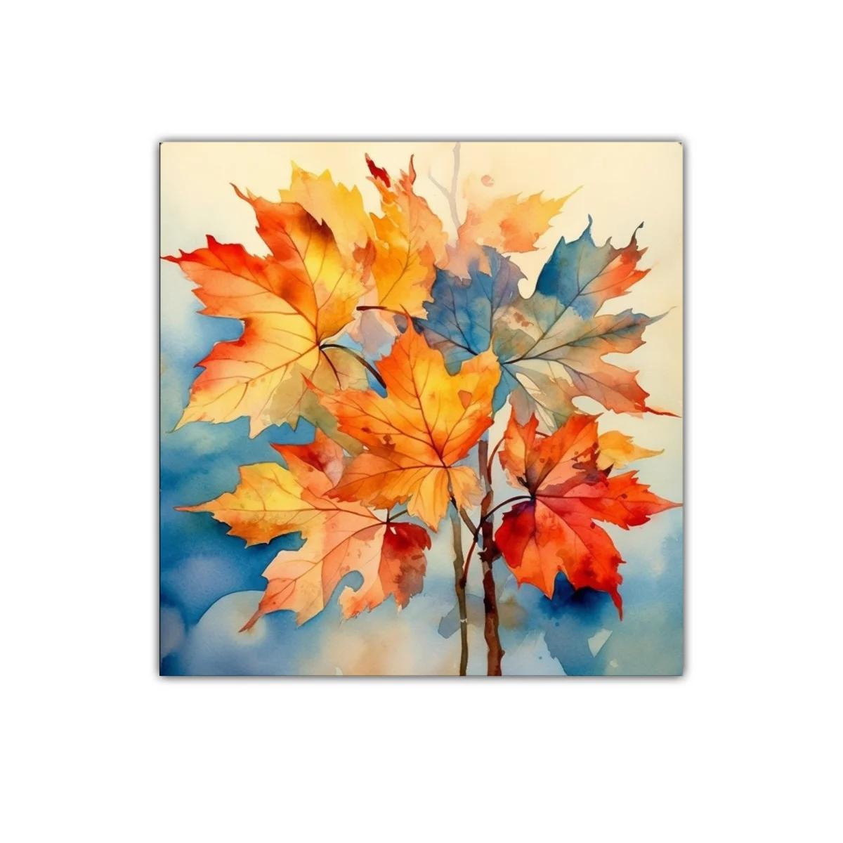 Hojas de otoño con vibrantes tonos cálidos y azules