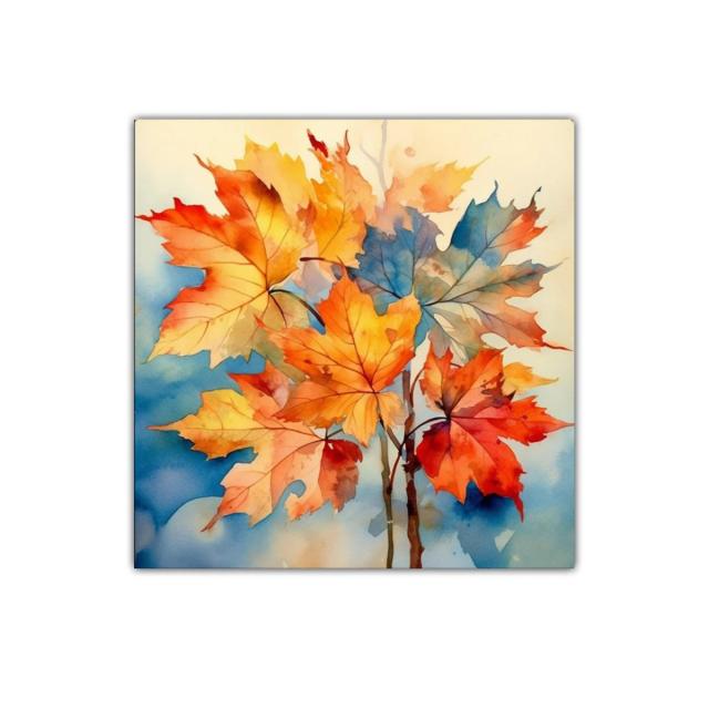 Hojas de otoño con vibrantes tonos cálidos y azules