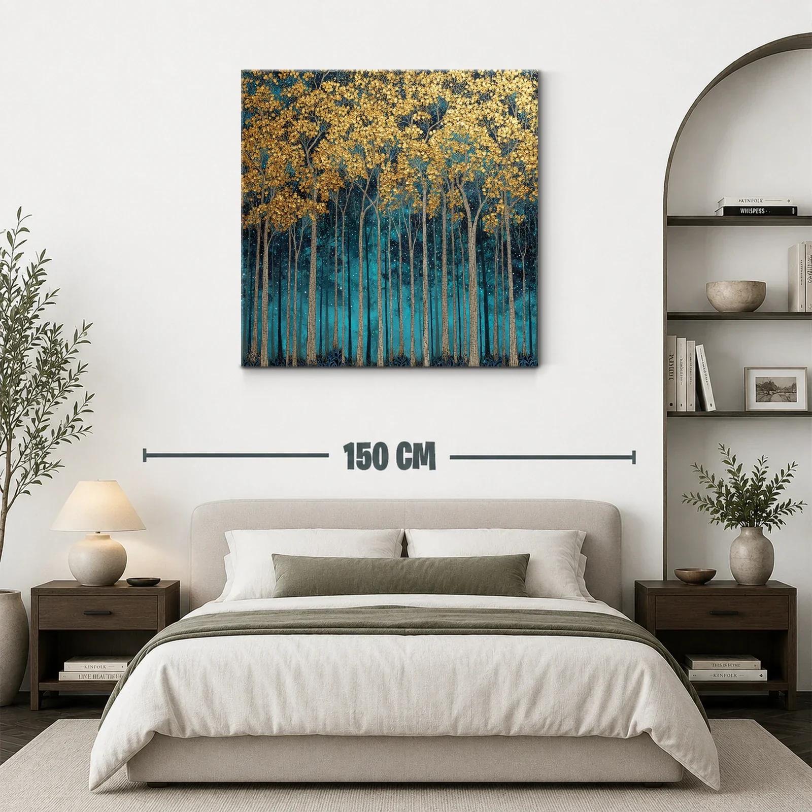 Bosque dorado bajo un cielo estrellado azul intenso — miniatura 3