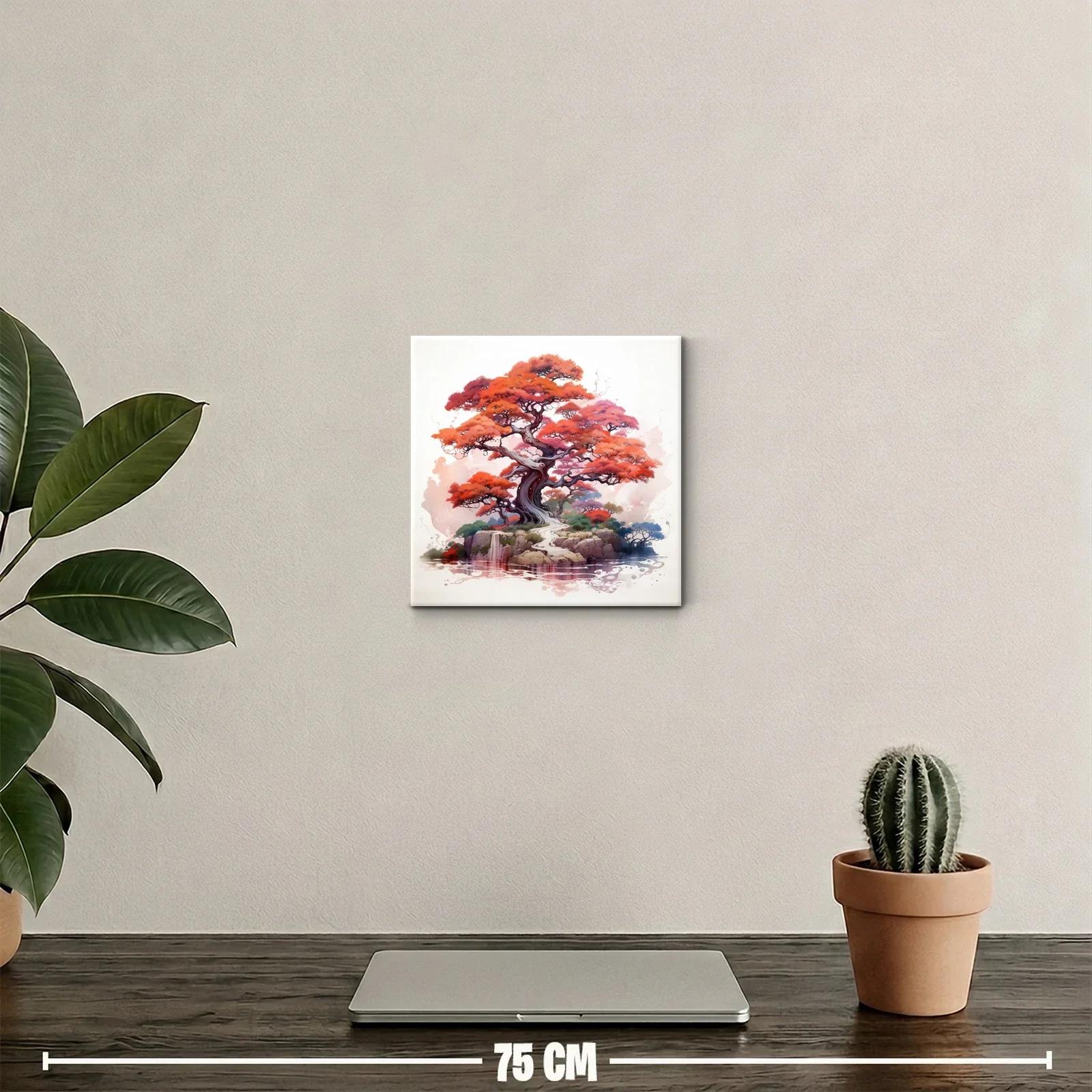 Árbol rojo y paisaje sereno con reflejo en el agua — miniatura 2