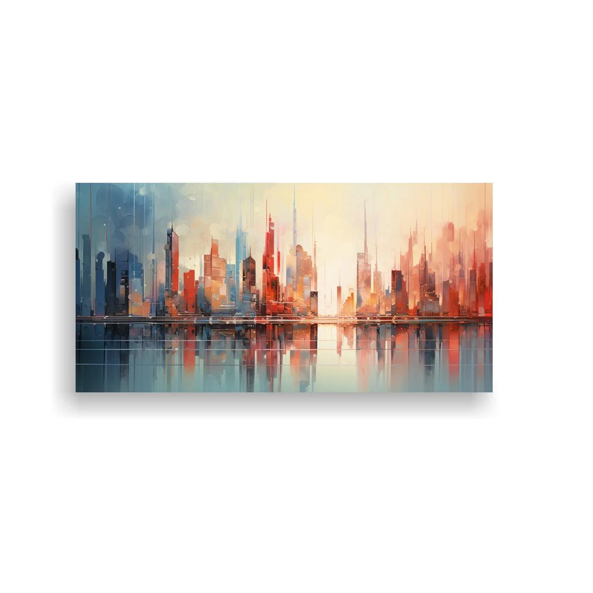 Cuadro skyline urbano con reflejo en el agua