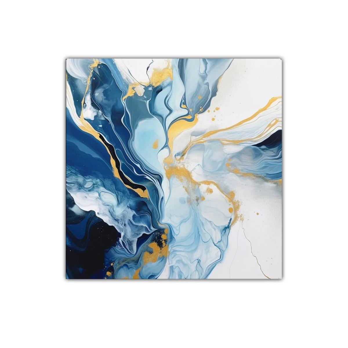 Cuadro abstracto con tonos azules y dorados elegantes — miniatura 1
