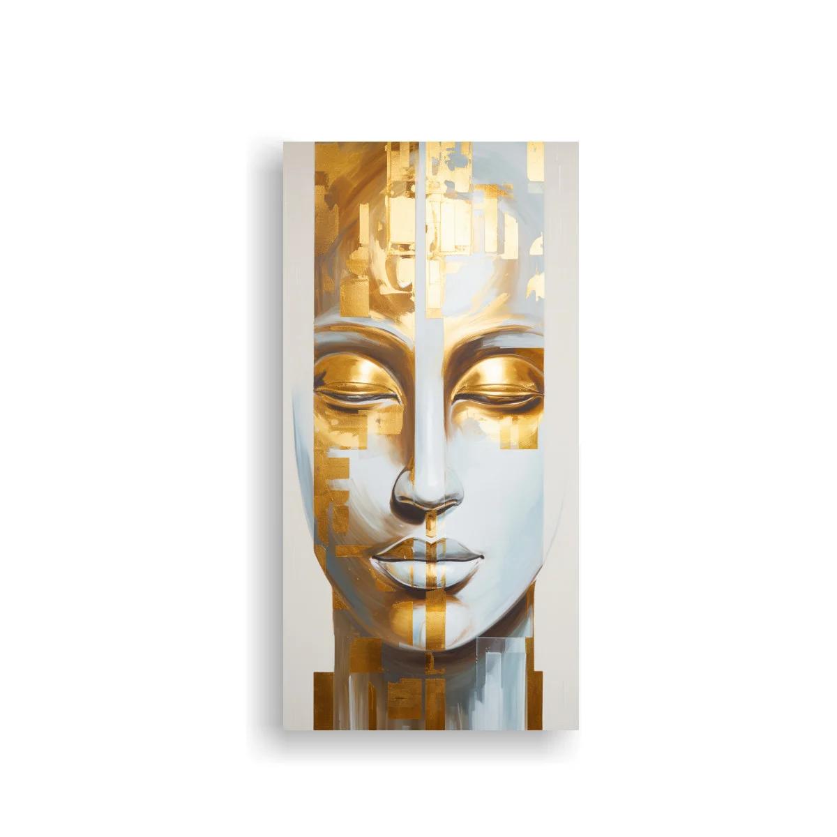 Cuadro rostro de Buda con planos geométricos y dorado