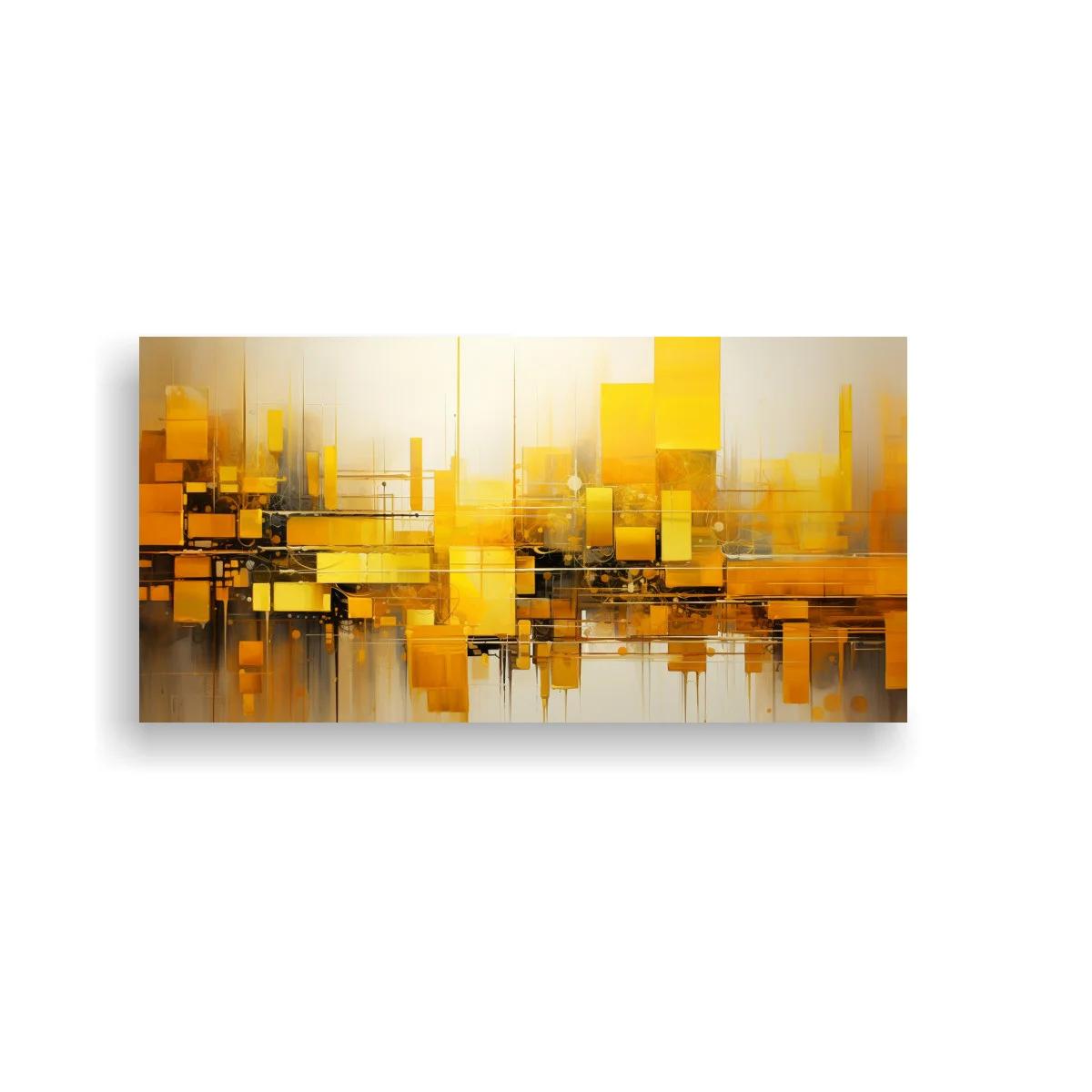 Cuadro paisaje urbano abstracto dorado y geométrico — imagen principal