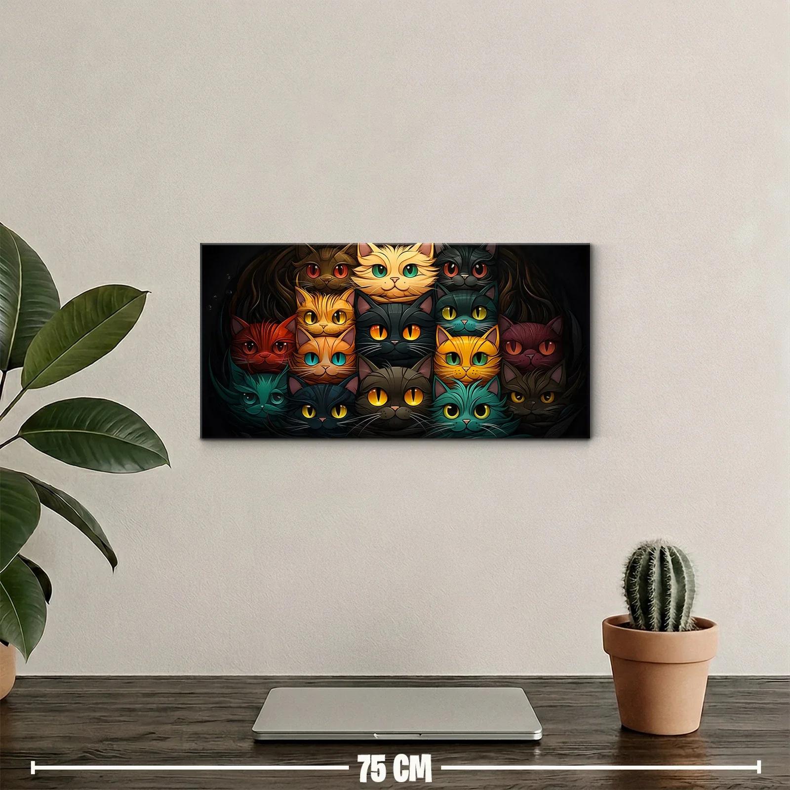 Cuadro grupo de gatos de ojos grandes en tonos vibrantes — miniatura 2