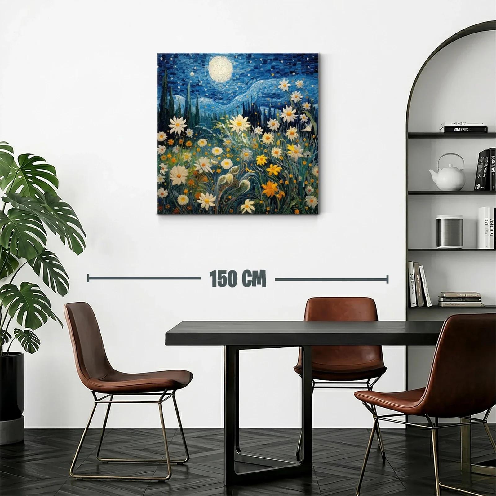 Jardín de flores bajo cielo estrellado y luna llena — miniatura 2