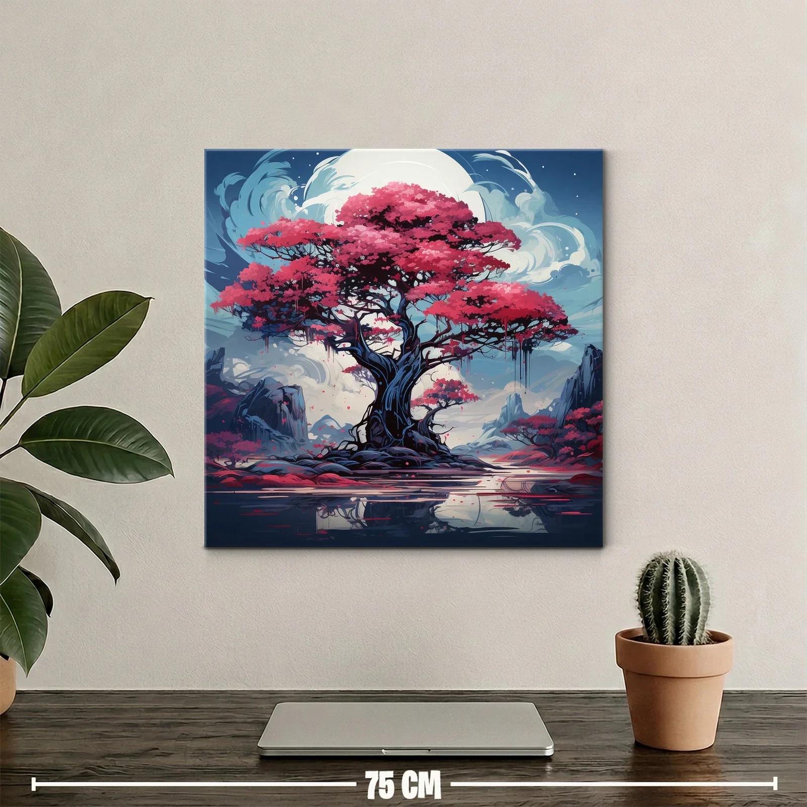 Árbol mágico con flores rosas bajo luna brillante — miniatura 2