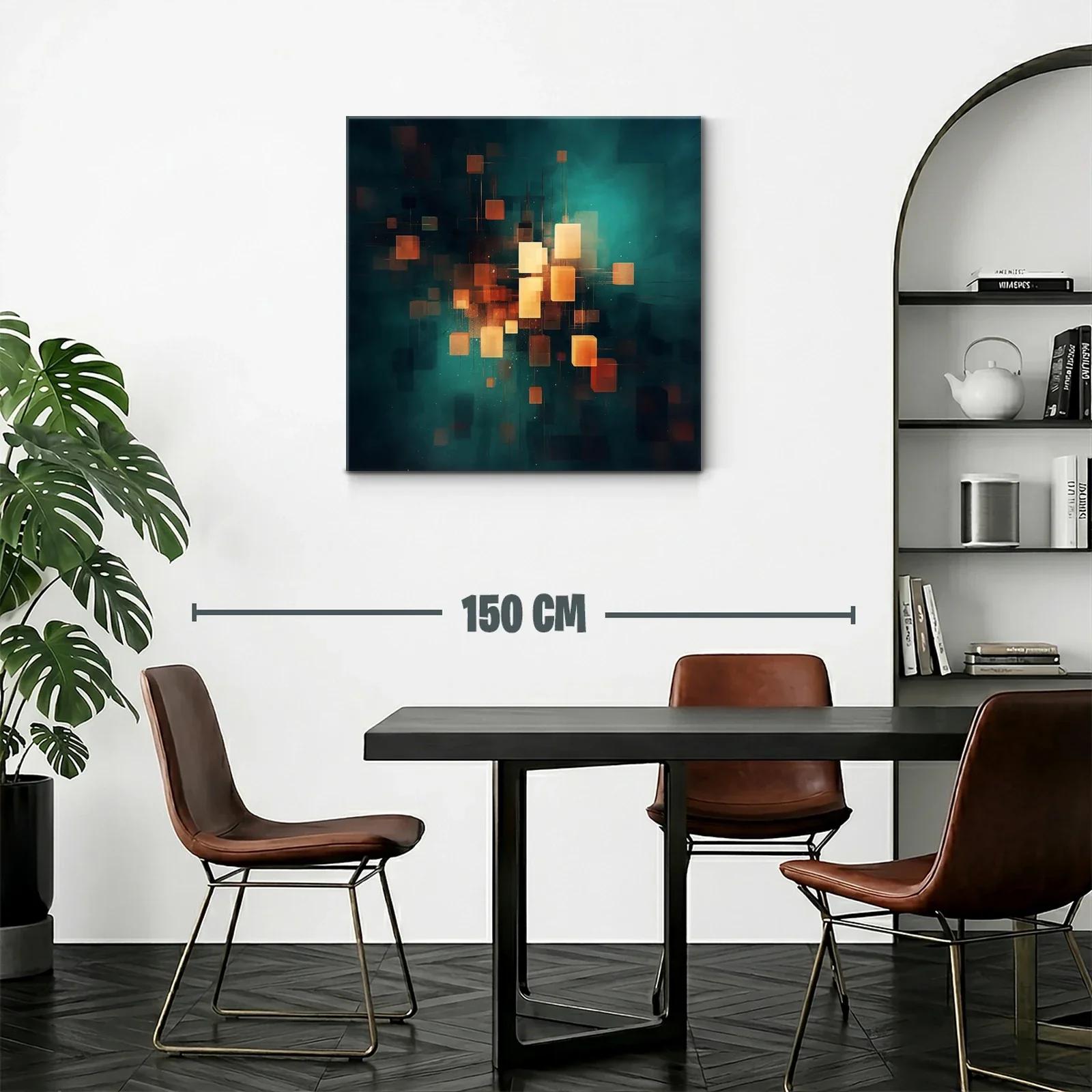 Cuadro abstracto con luces cálidas en fondo azul oscuro — miniatura 2