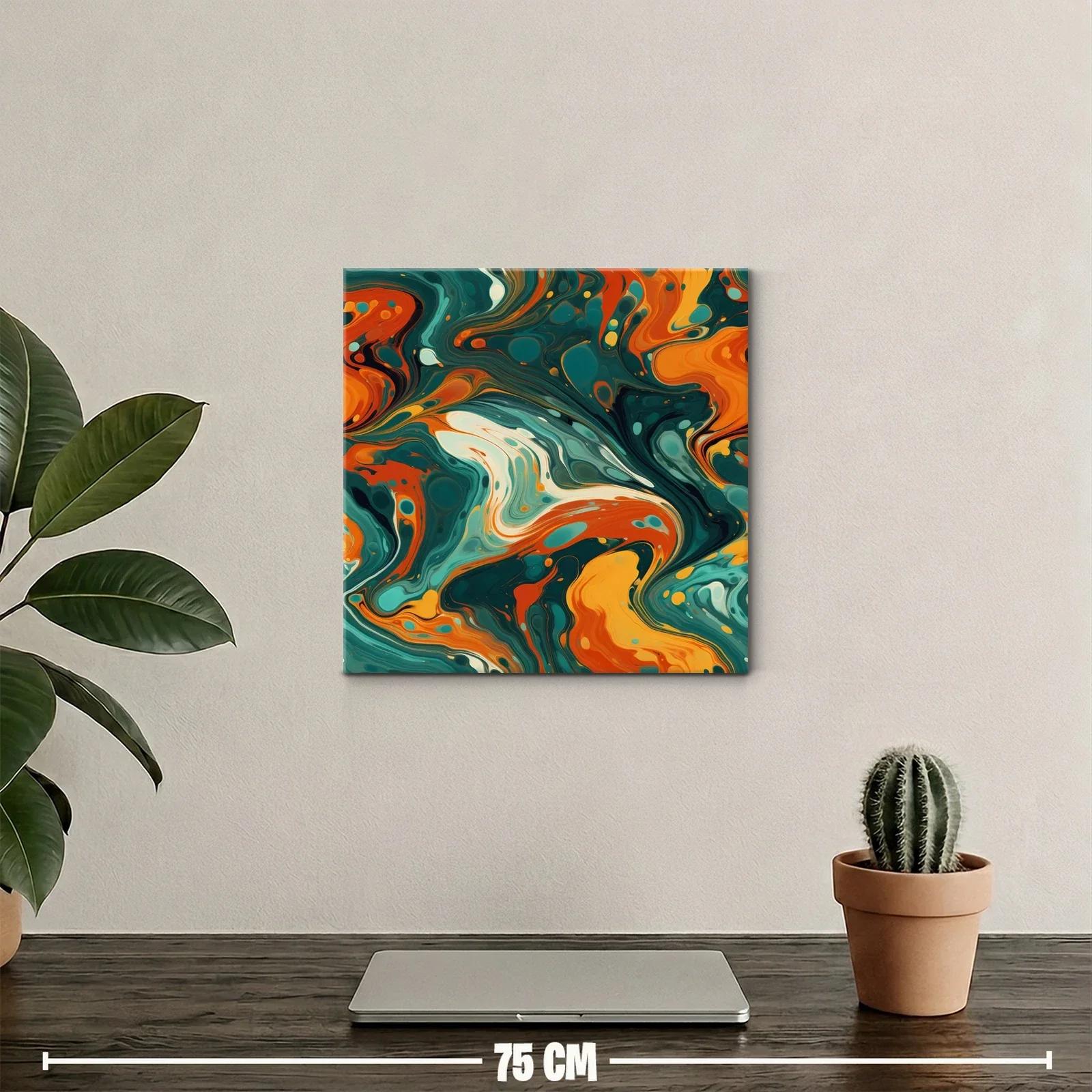 Cuadro abstracto con paleta vibrante en tonos verdes y naranjas — miniatura 2