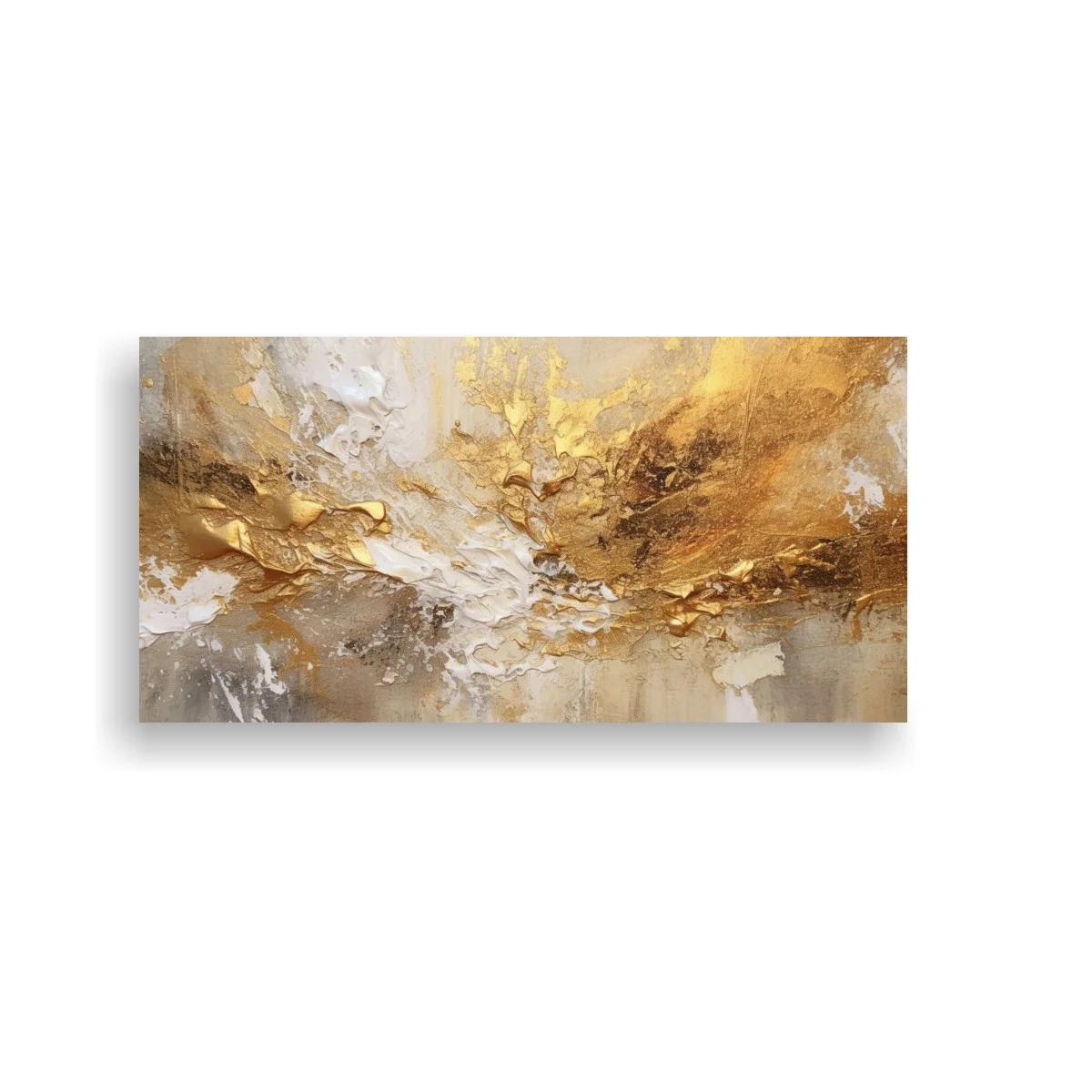 Cuadro abstracto en dorado y blanco con gestos fluidos