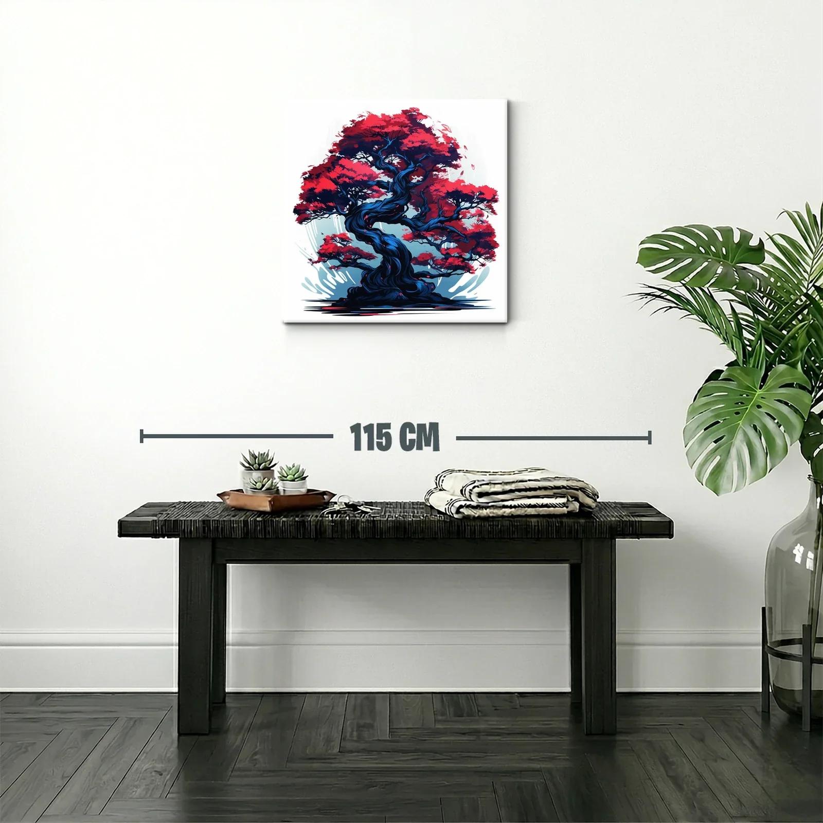 Árbol elegante con follaje rojo vibrante y tronco azul oscuro — miniatura 2