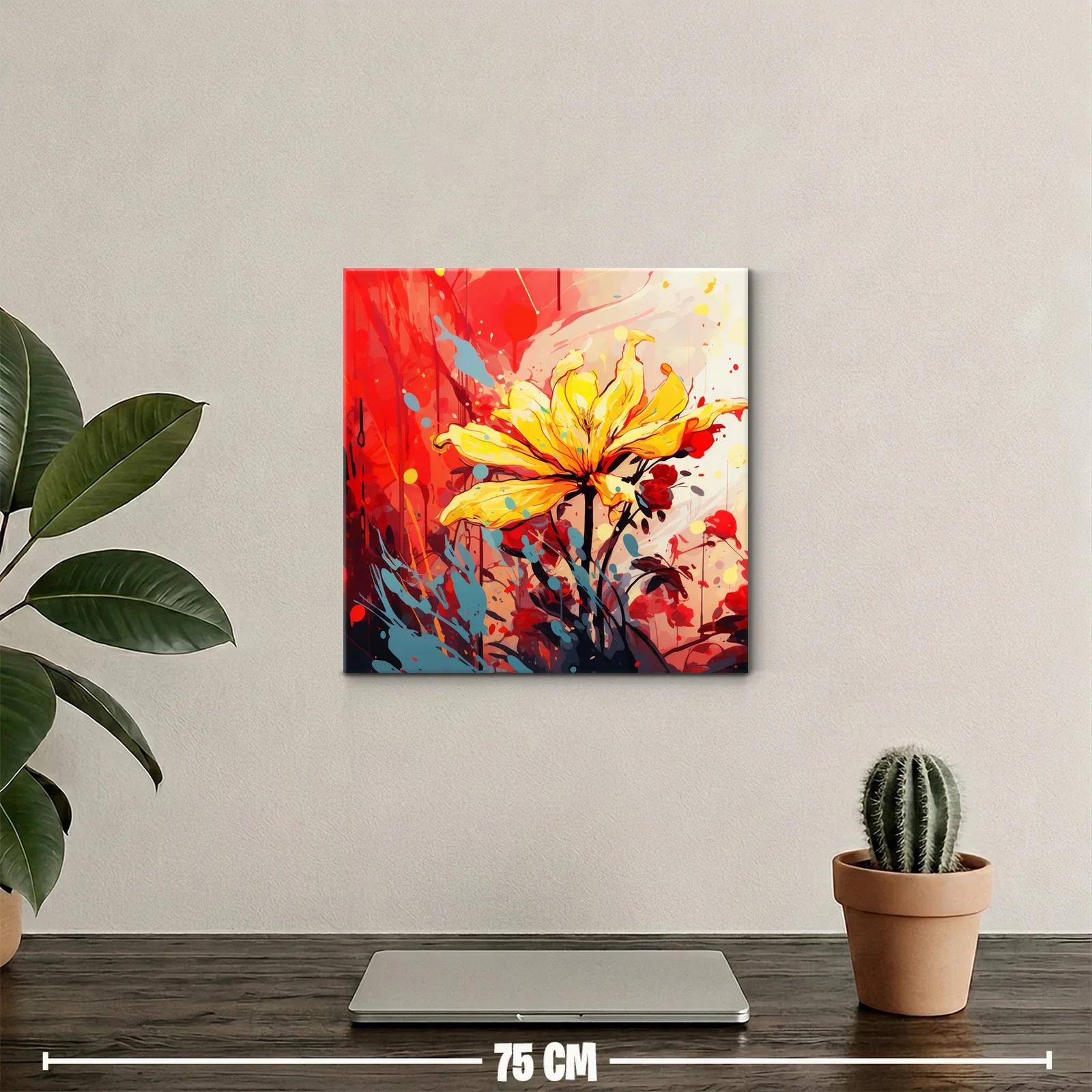 Flor amarilla vibrante con fondo rojo y azul moderno — miniatura 2