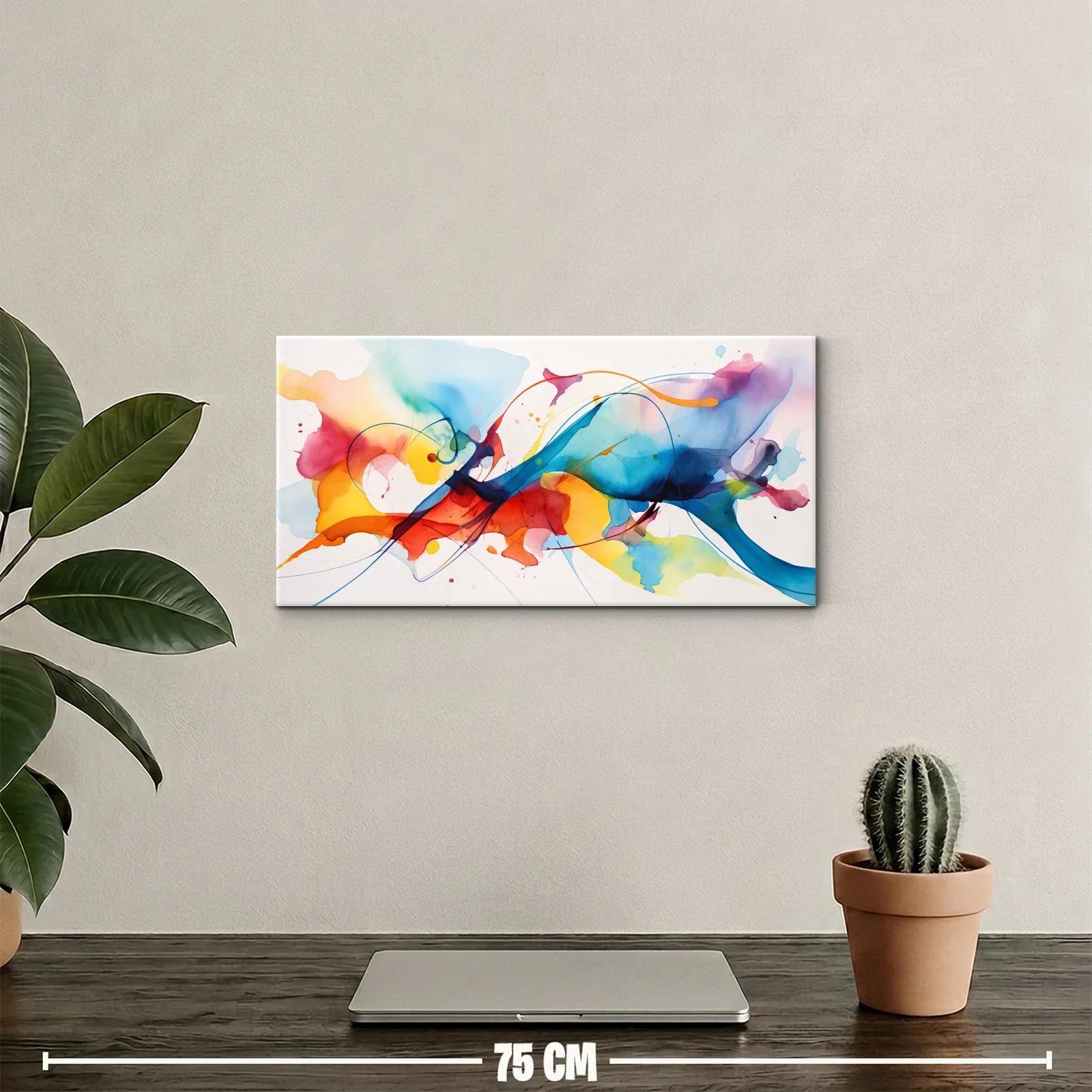 Cuadro abstracción fluida con líneas curvas y salpicaduras de color — miniatura 2