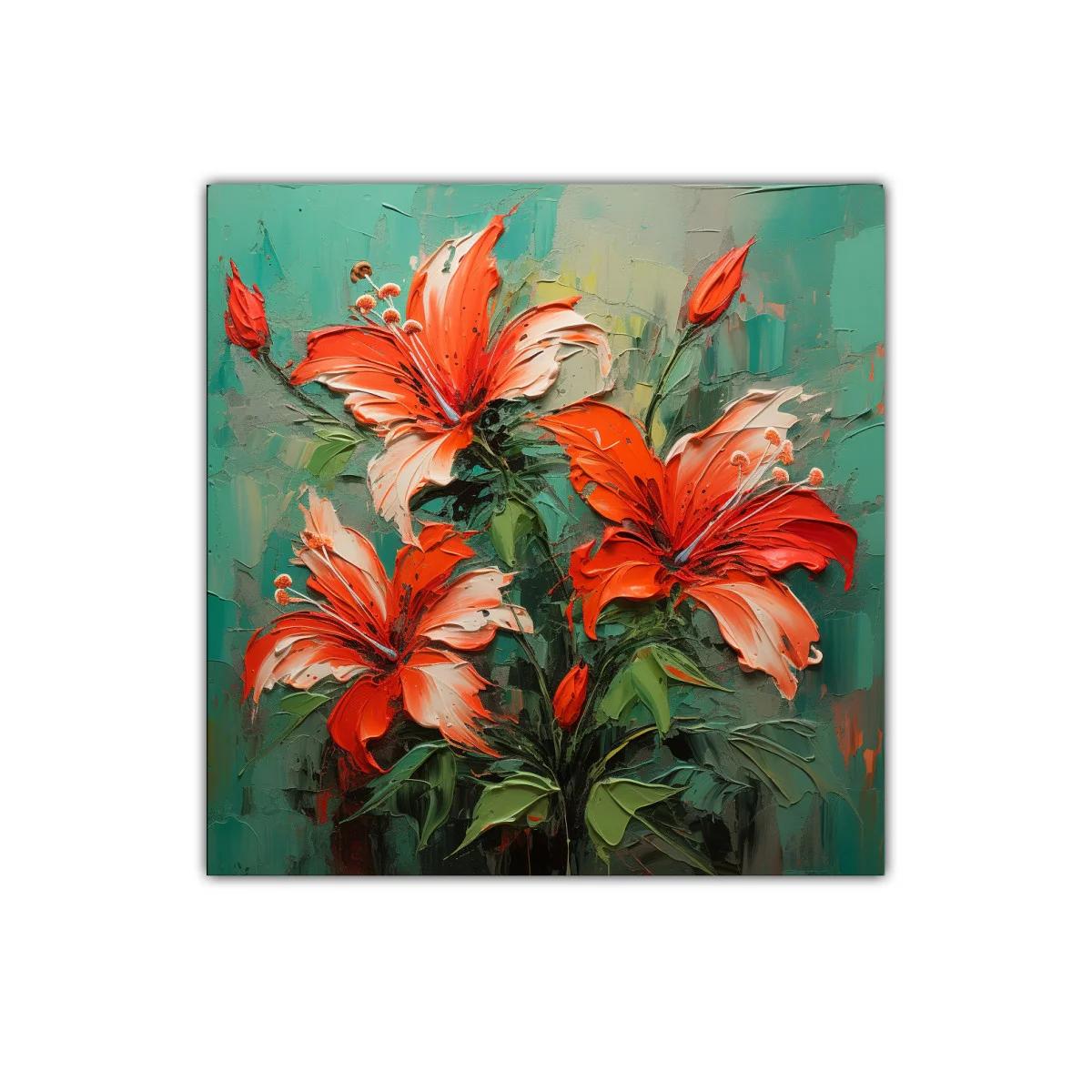 Cuadro decorativo con lirios vibrantes en tonos naranjas y verdes — imagen principal