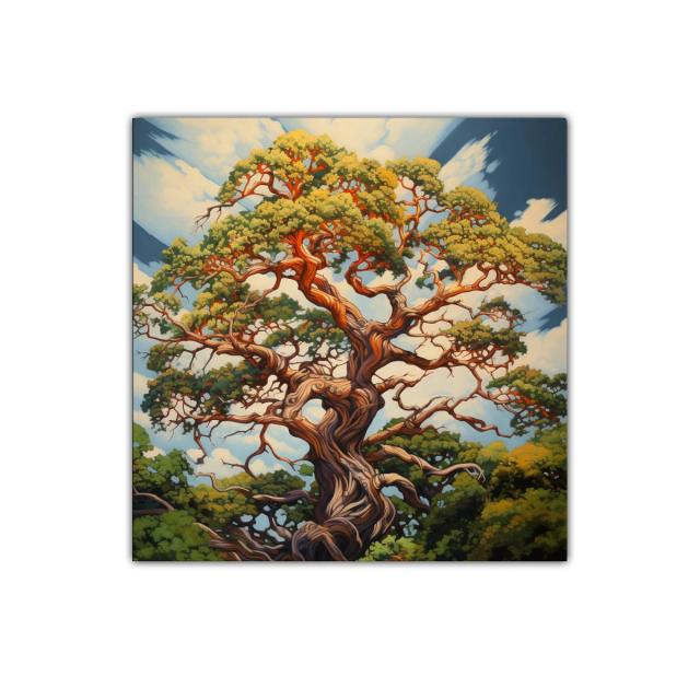 Árbol majestuoso con ramas retorcidas y follaje dorado