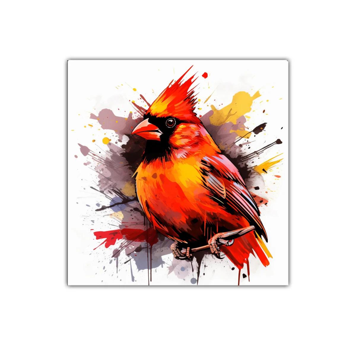 Cuadro decorativo cardenal vibrante con explosión de color