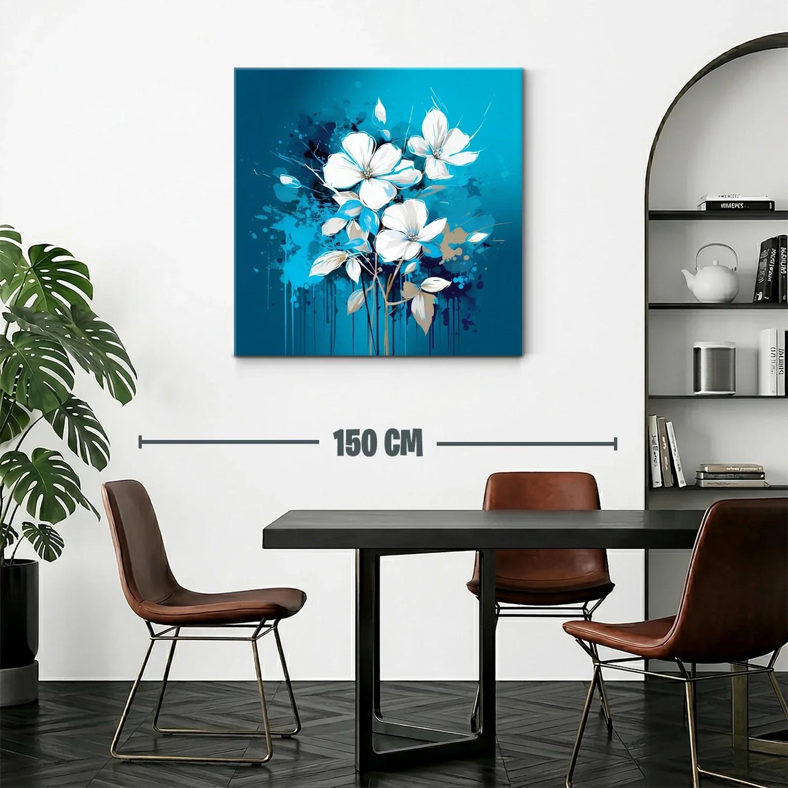 Flores blancas sobre fondo azul vibrante con salpicaduras — miniatura 2