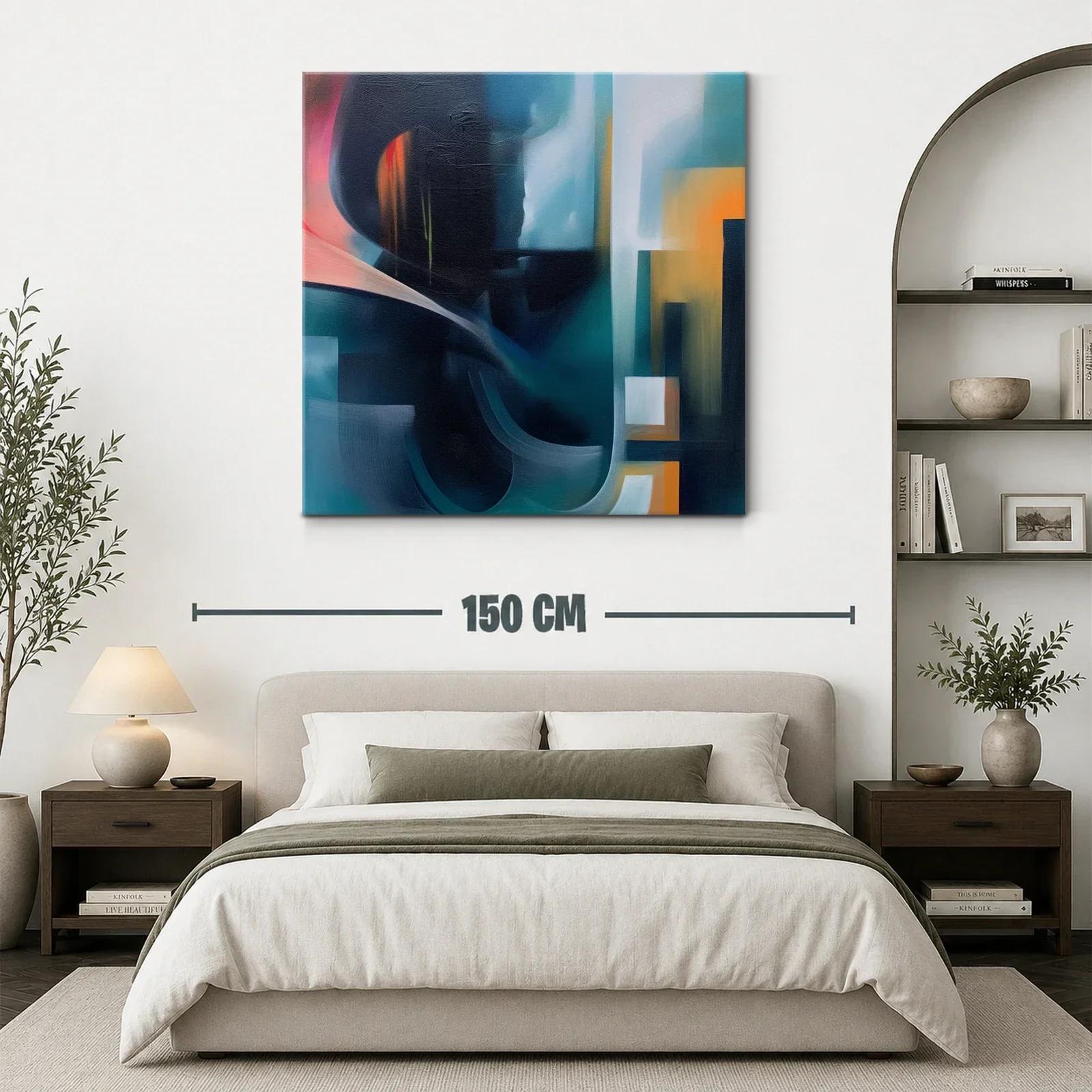 Cuadro abstracto con tonos oscuros y acentos cálidos — miniatura 3