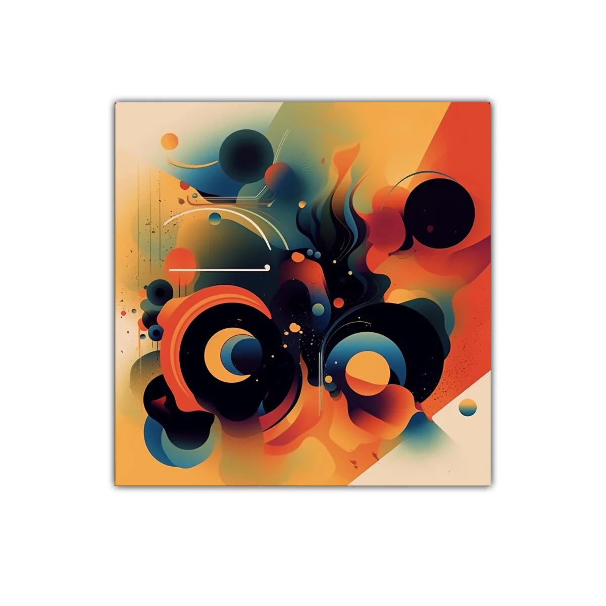 Cuadro abstracto con formas circulares y colores cálidos