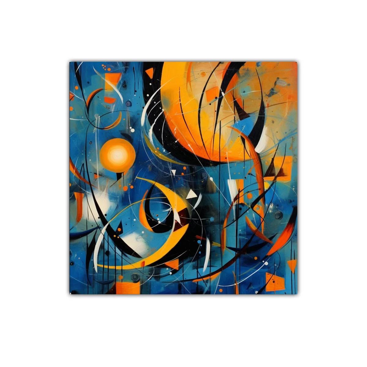 Composición dinámica en tonos azul y naranja vibrante