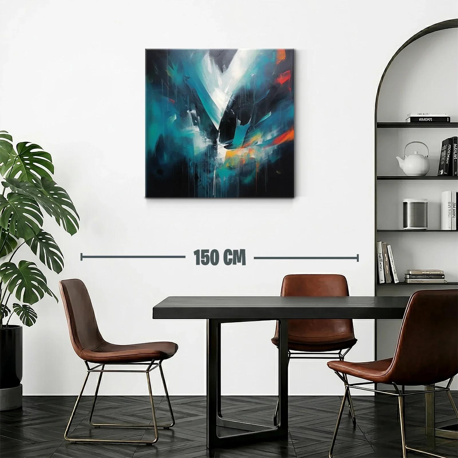 Cuadro abstracto en tonos azules con toques vibrantes — miniatura 2
