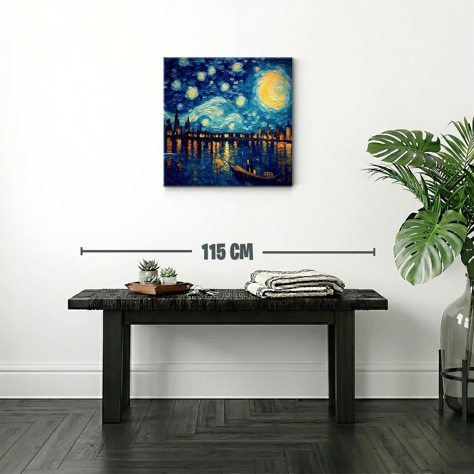 Paisaje nocturno vibrante con cielo estrellado y reflejos urbanos — miniatura 2