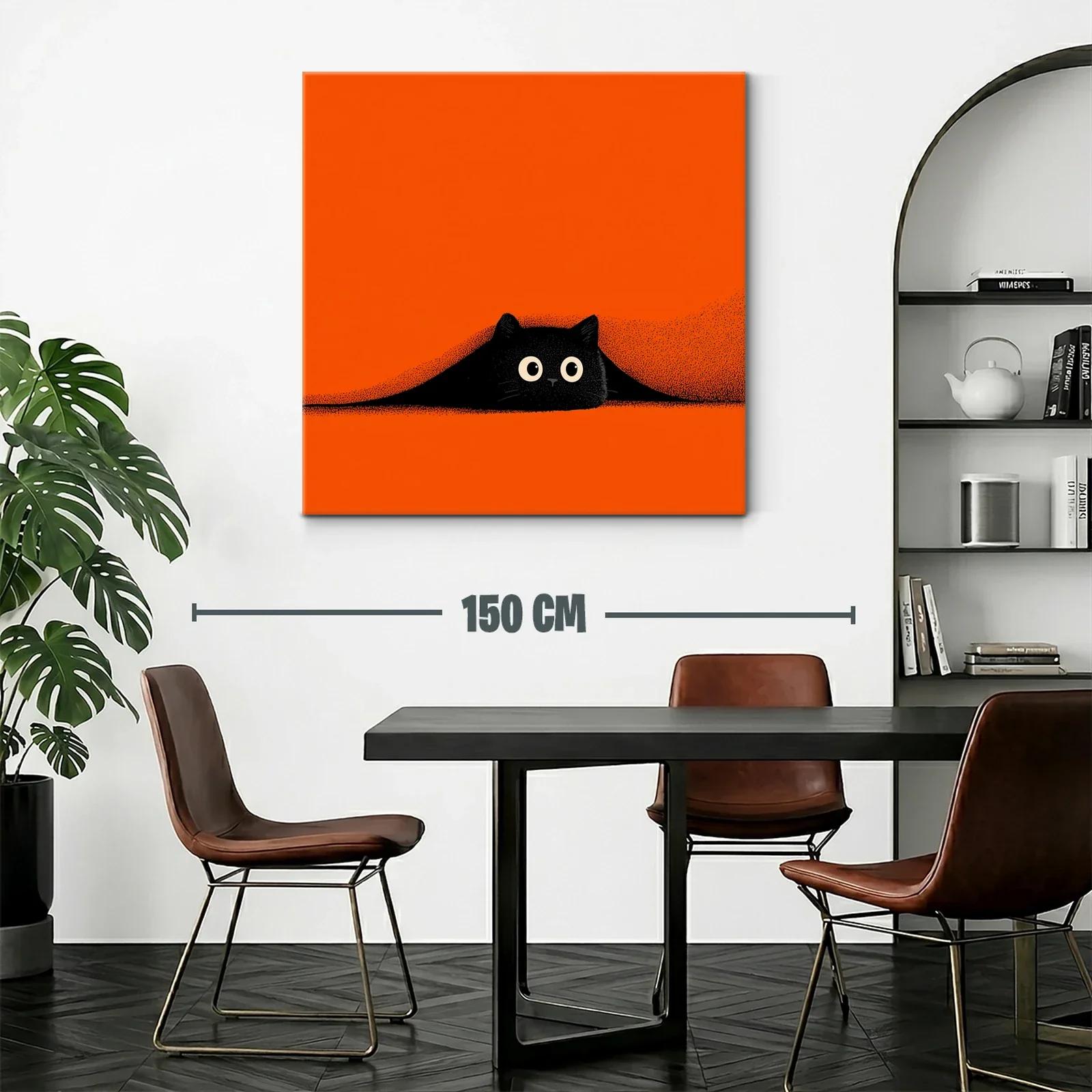 Gato negro sorprendido en fondo naranja vibrante — miniatura 2
