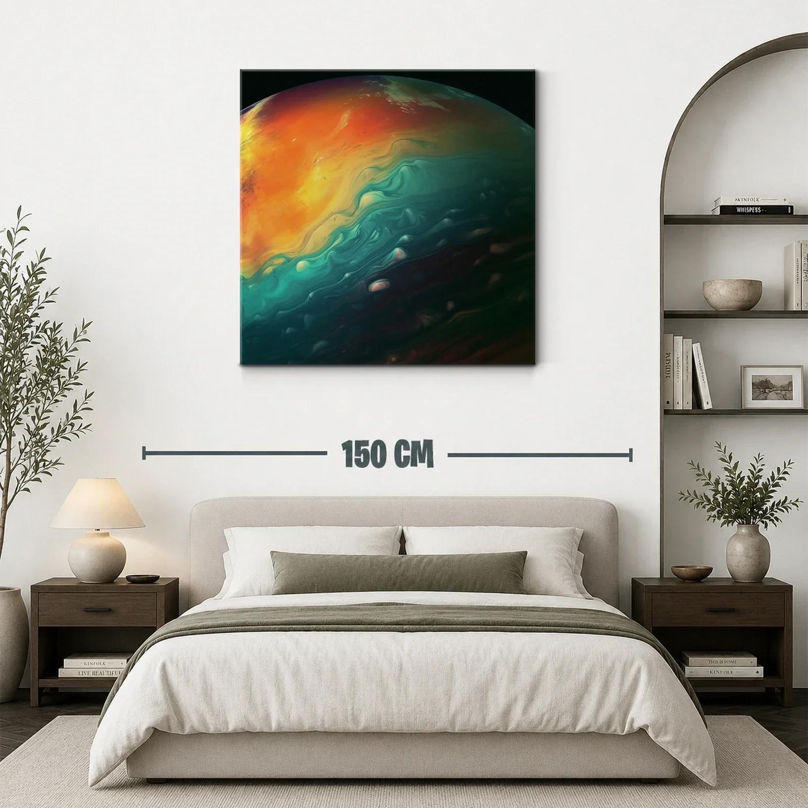 Cuadro abstracto tonos cálidos y fríos en armonía fluida — miniatura 3