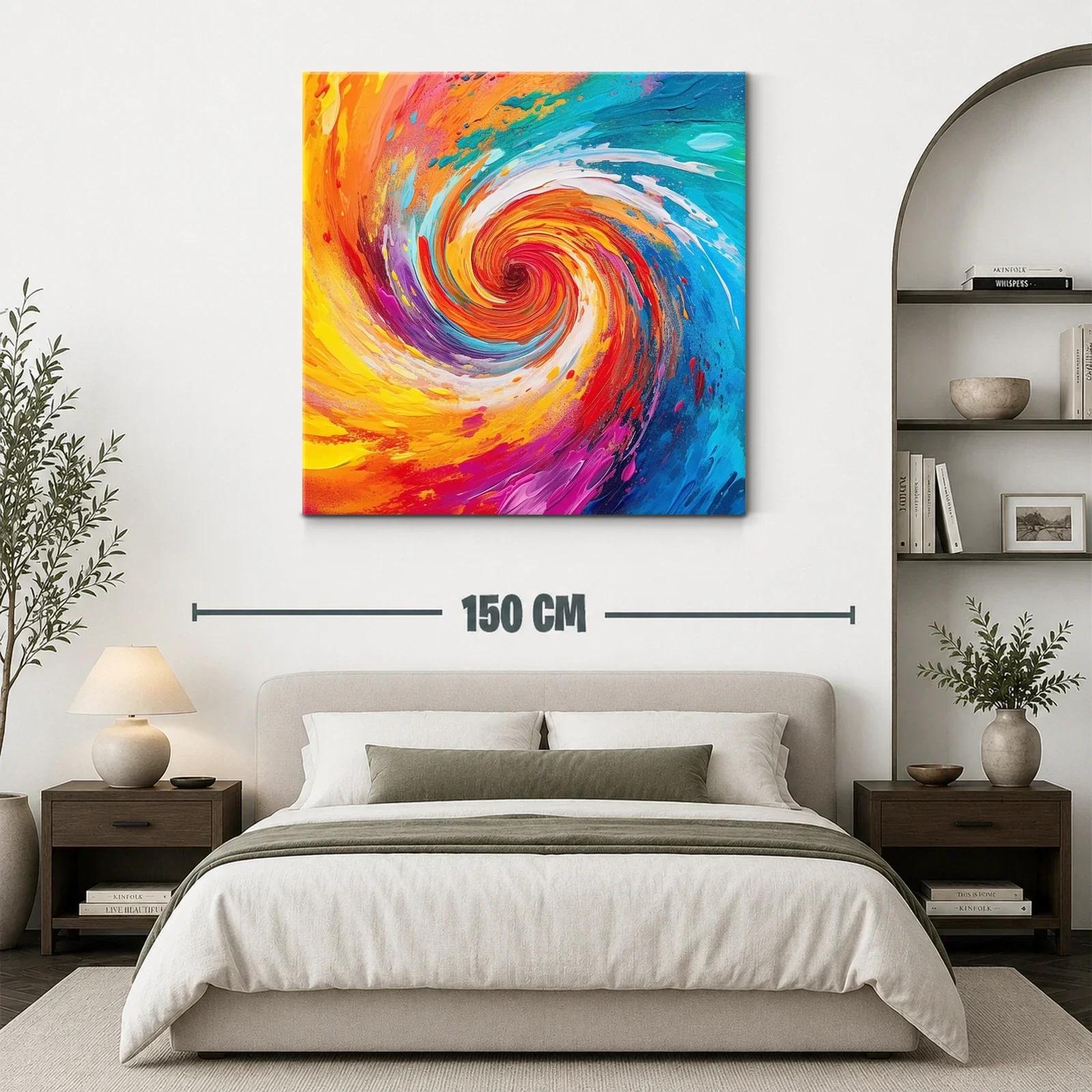 Cuadro abstracto espiral en vibrantes tonos cálidos y fríos — miniatura 3