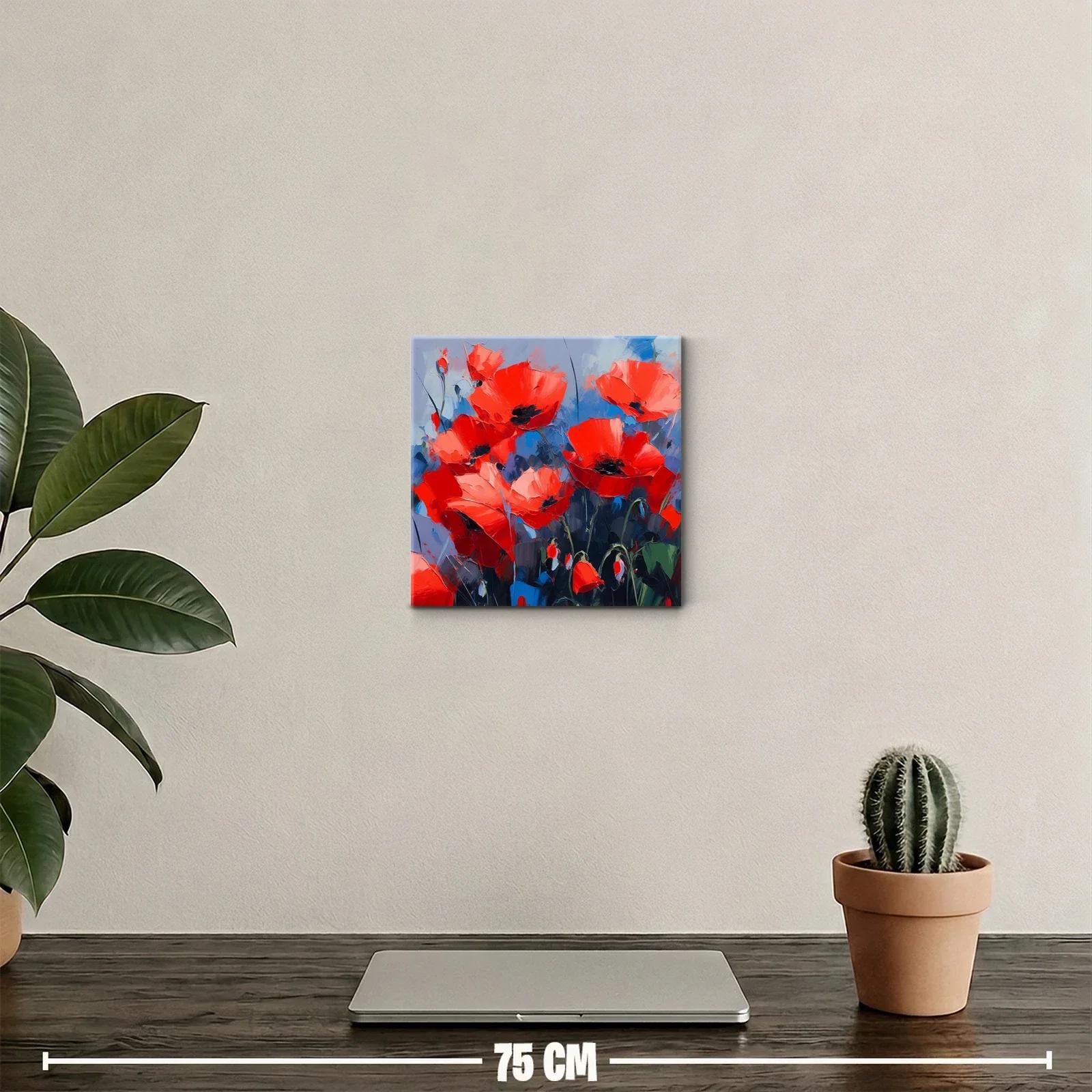 Cuadro vibrante con amapolas rojas sobre fondo azul — miniatura 2