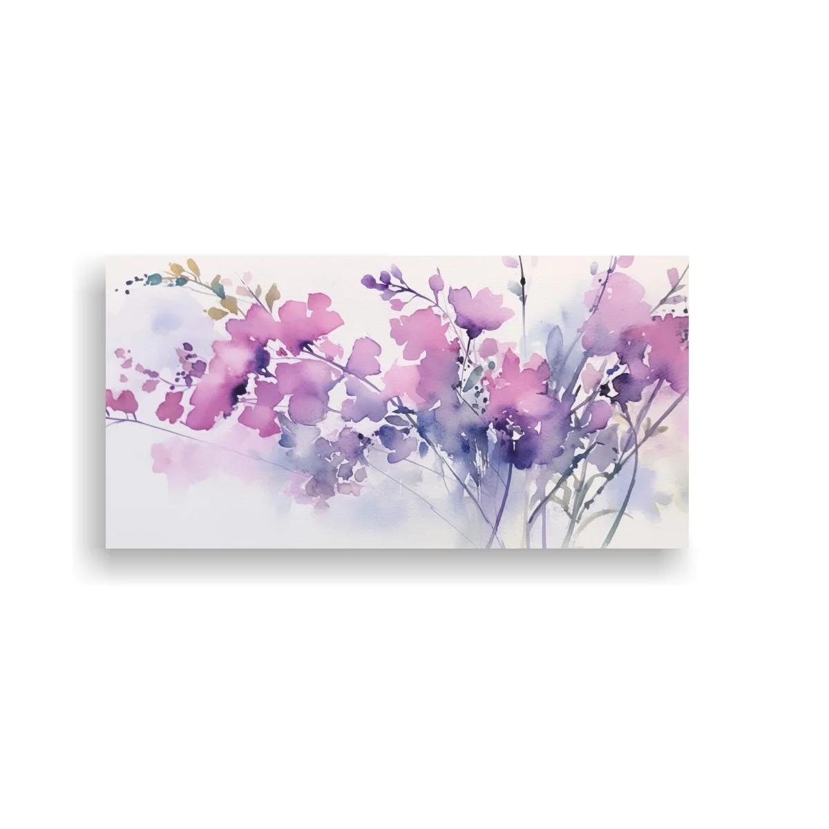 Cuadro flores silvestres moradas y rosas en acuarela