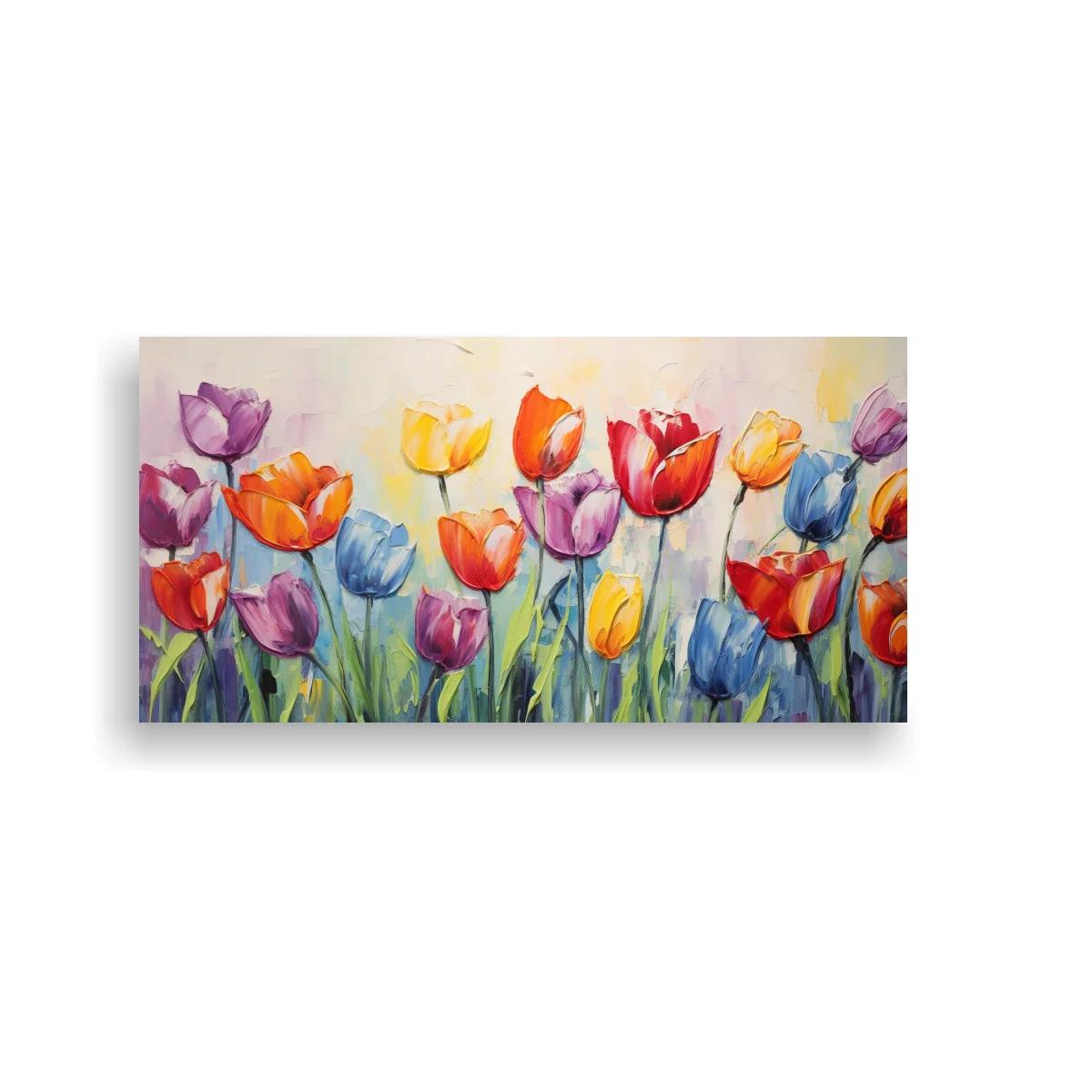 Cuadro tulipanes multicolor en formato panorámico