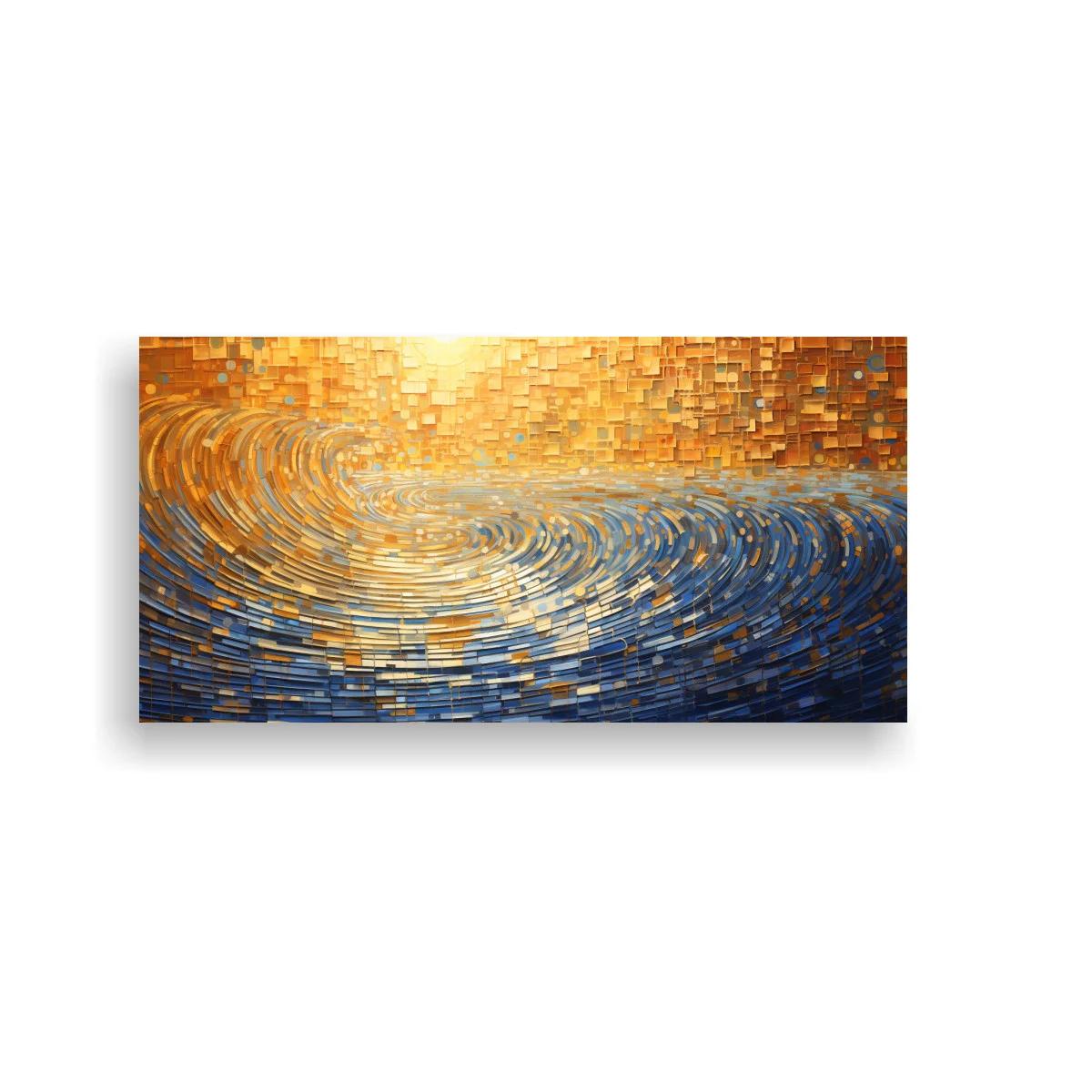 Cuadro ola del mar con brillo dorado