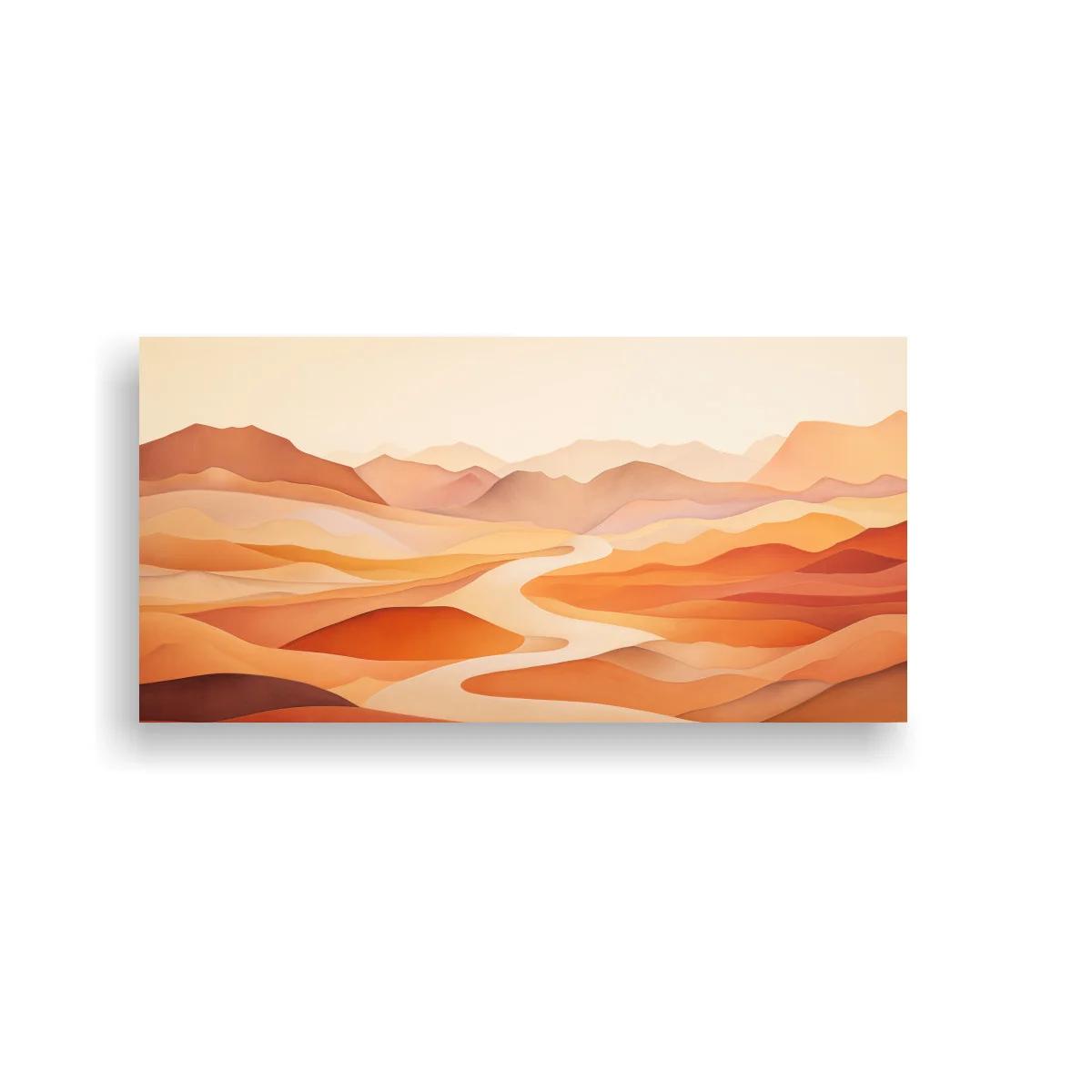 Cuadro paisaje desértico con río serpenteante y formas recortadas