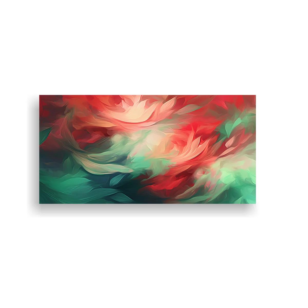 Cuadro flores abstractas en remolino con tonos turquesa y coral