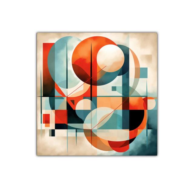 Composición geométrica con círculos y líneas en tonos cálidos