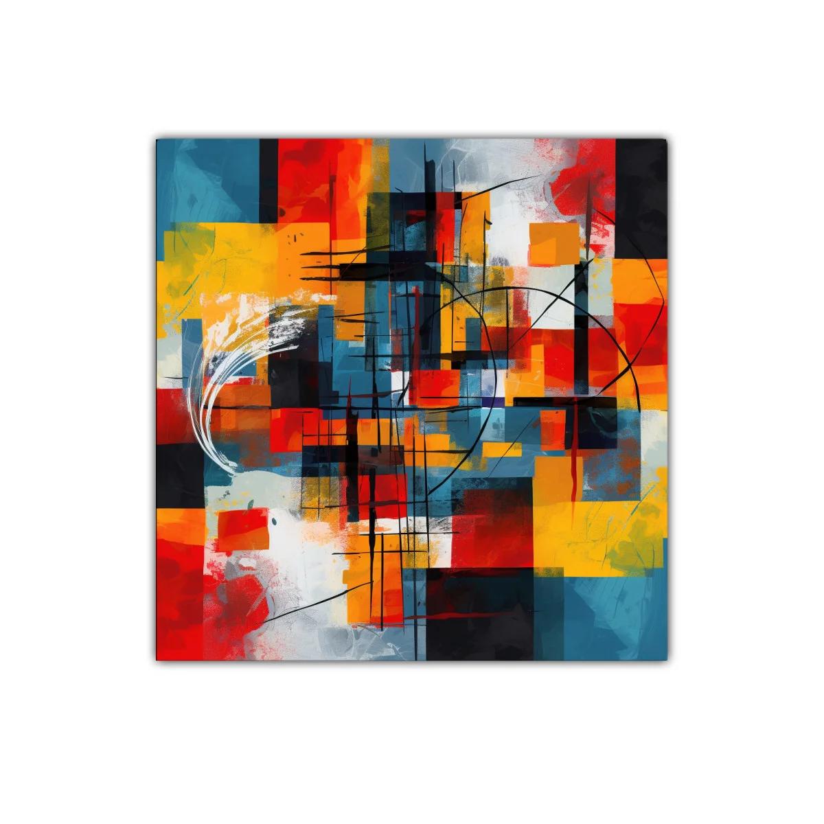 Cuadro abstracto con formas geométricas y colores cálidos — imagen principal