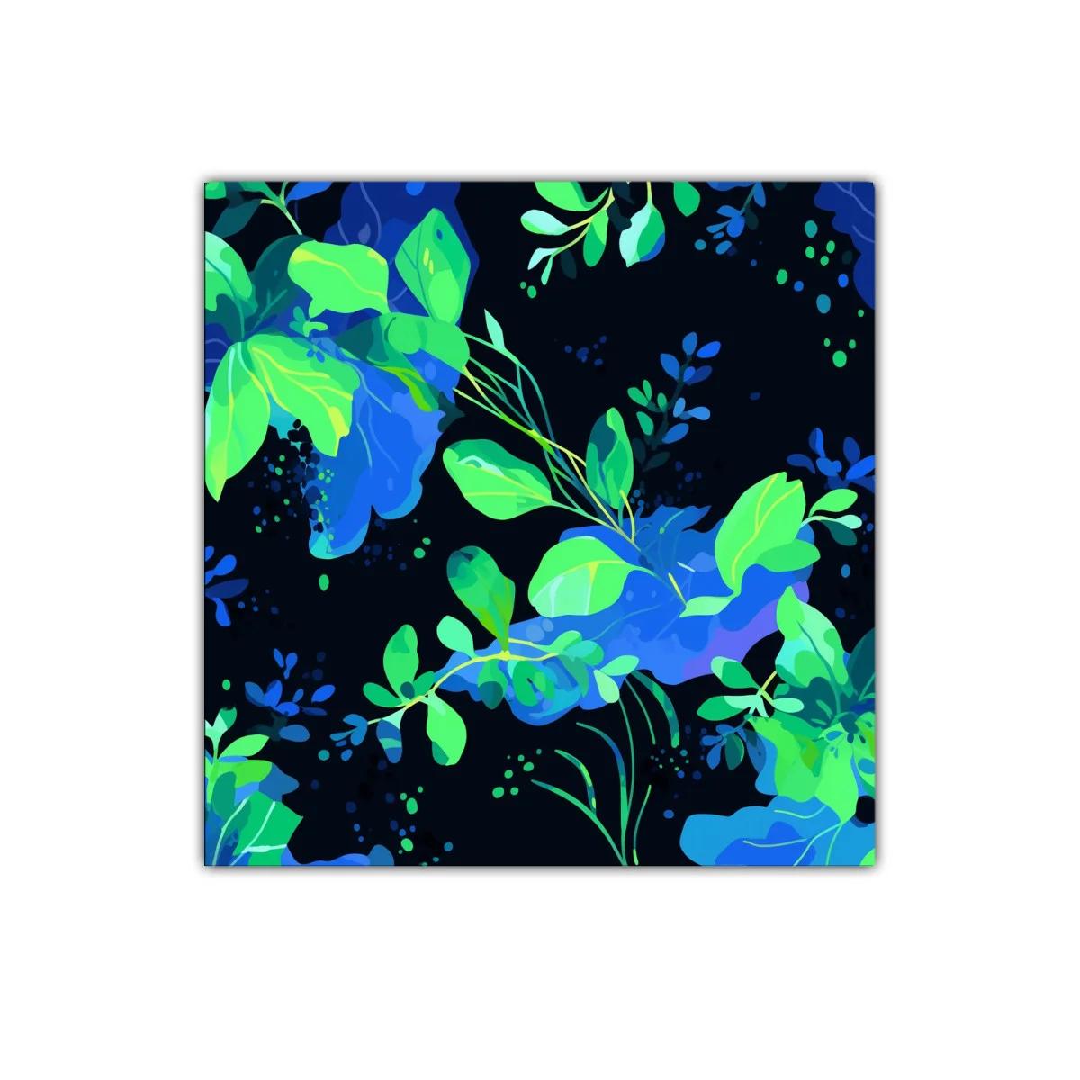 Cuadro decorativo con hojas vibrantes en tonos verdes y azules — imagen principal