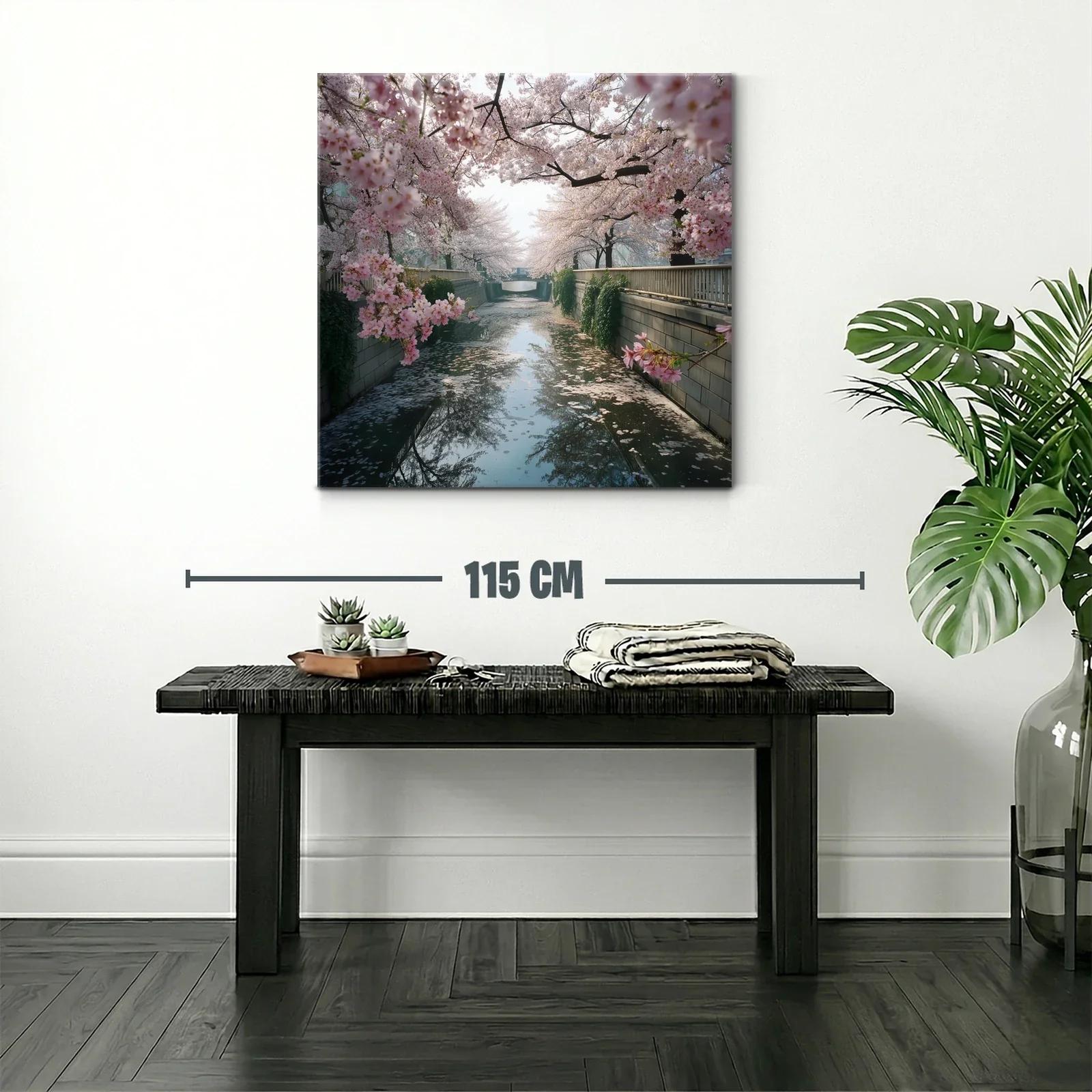 Paisaje sereno con cerezos en flor junto al río tranquilo — miniatura 2