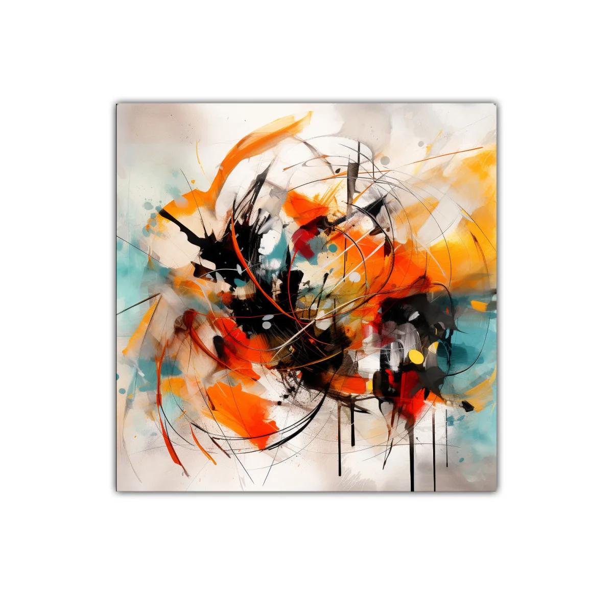 Cuadro abstracto con trazos vibrantes en naranja y turquesa — imagen principal