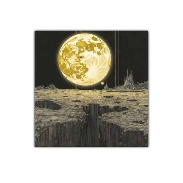 Paisaje lunar con visión futurista y luz dorada intensa